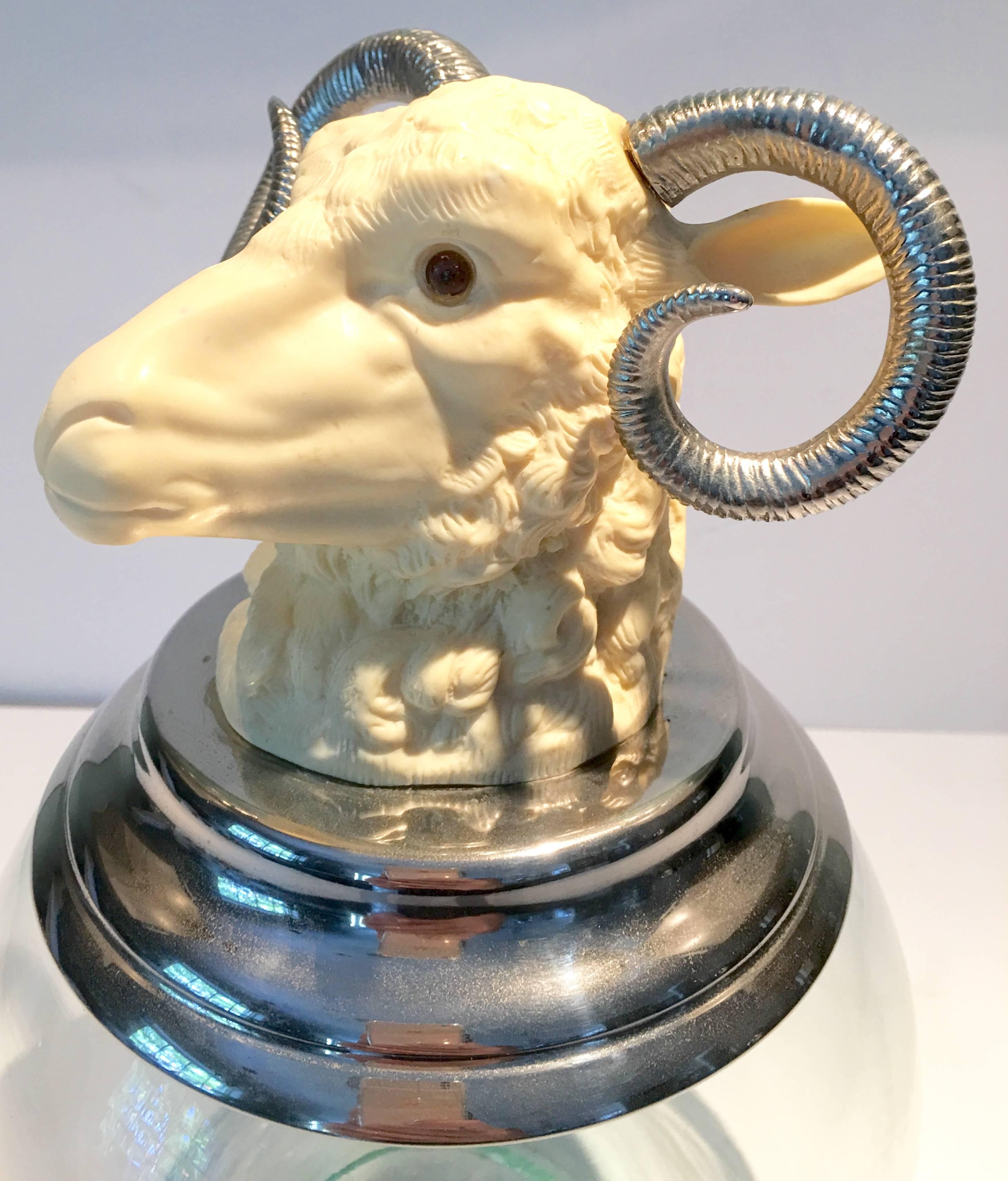 French Rams Head Pewter and Chrome Ink Well Topper In Excellent Condition In West Palm Beach, FL