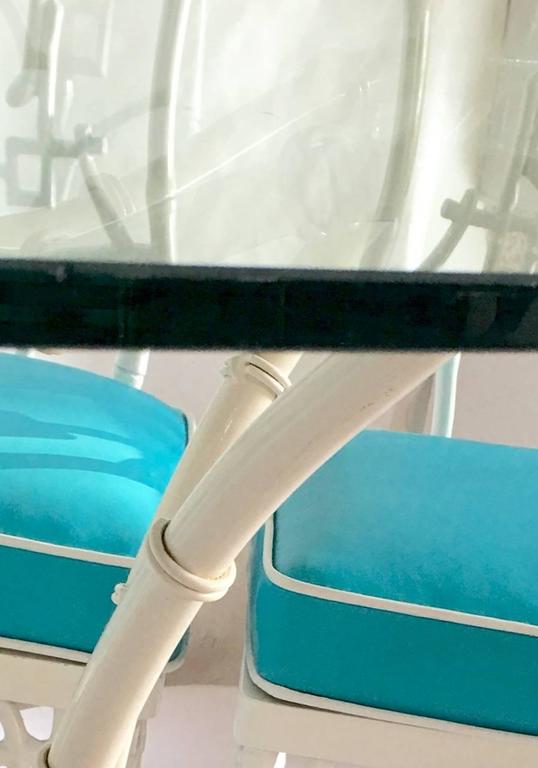 1960s Faux Bamboo SixPiece Cast Iron Glass Top Table and Chairs at 1stDibs