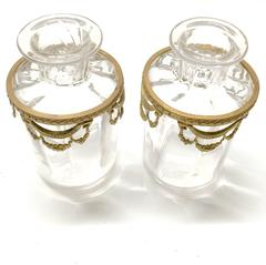 French Baccarat Style Pair of Crystal and Gilt Bronze Ormolu Dresser Bottles