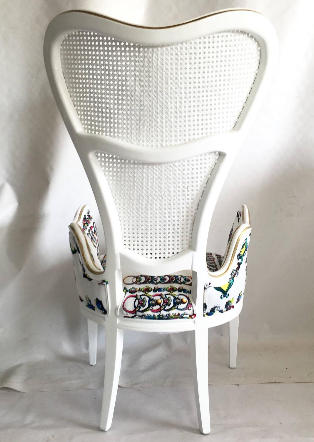 Vintage Lacroix Upholstered High Back Cane Armchair at 1stdibs
