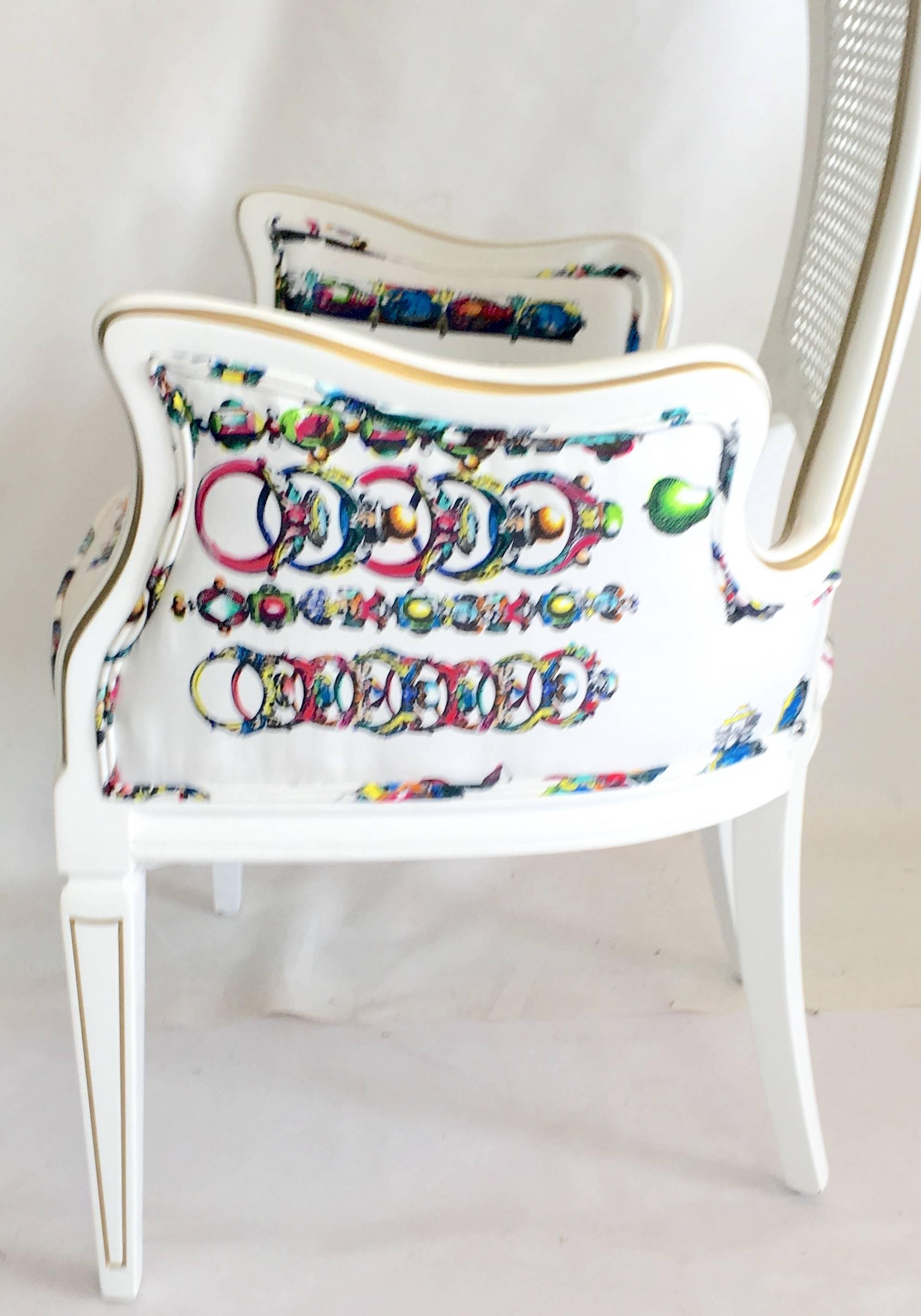 American Vintage Lacroix Upholstered High Back Cane Armchair