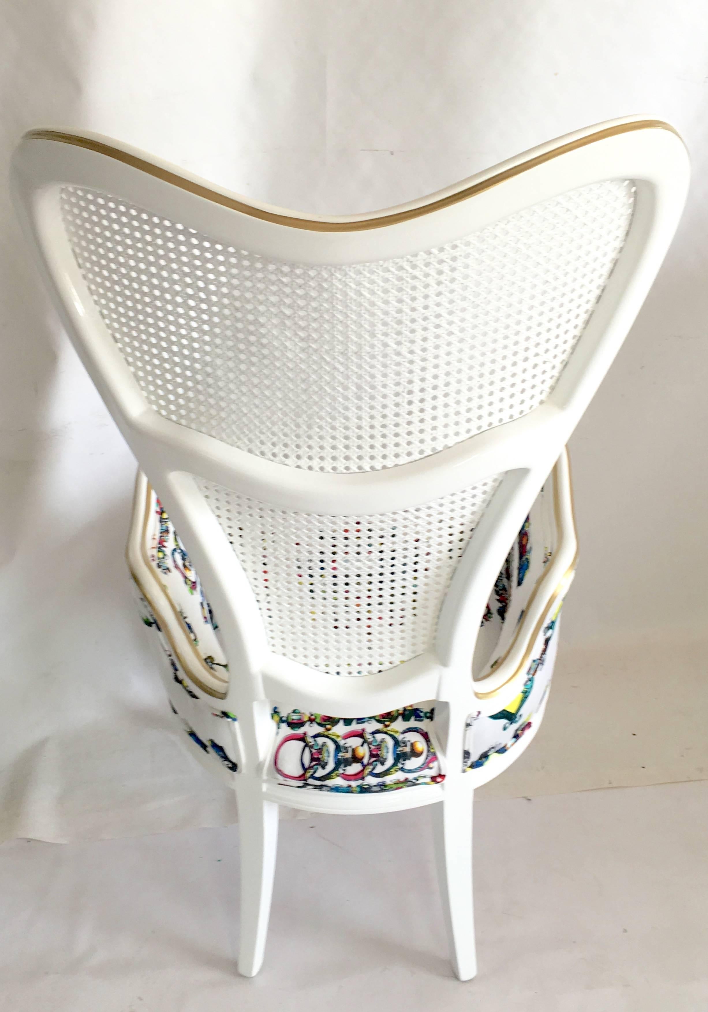 20th Century Vintage Lacroix Upholstered High Back Cane Armchair