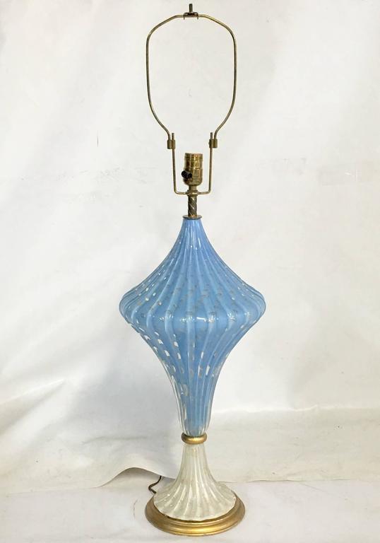 1950s Blue and White Gold Fleck Murano Glass Lamp at 1stDibs