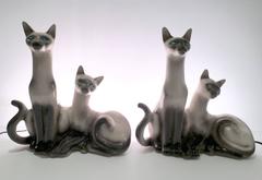 1950s Pair of Siamese Twin Ceramic Cat Lamps