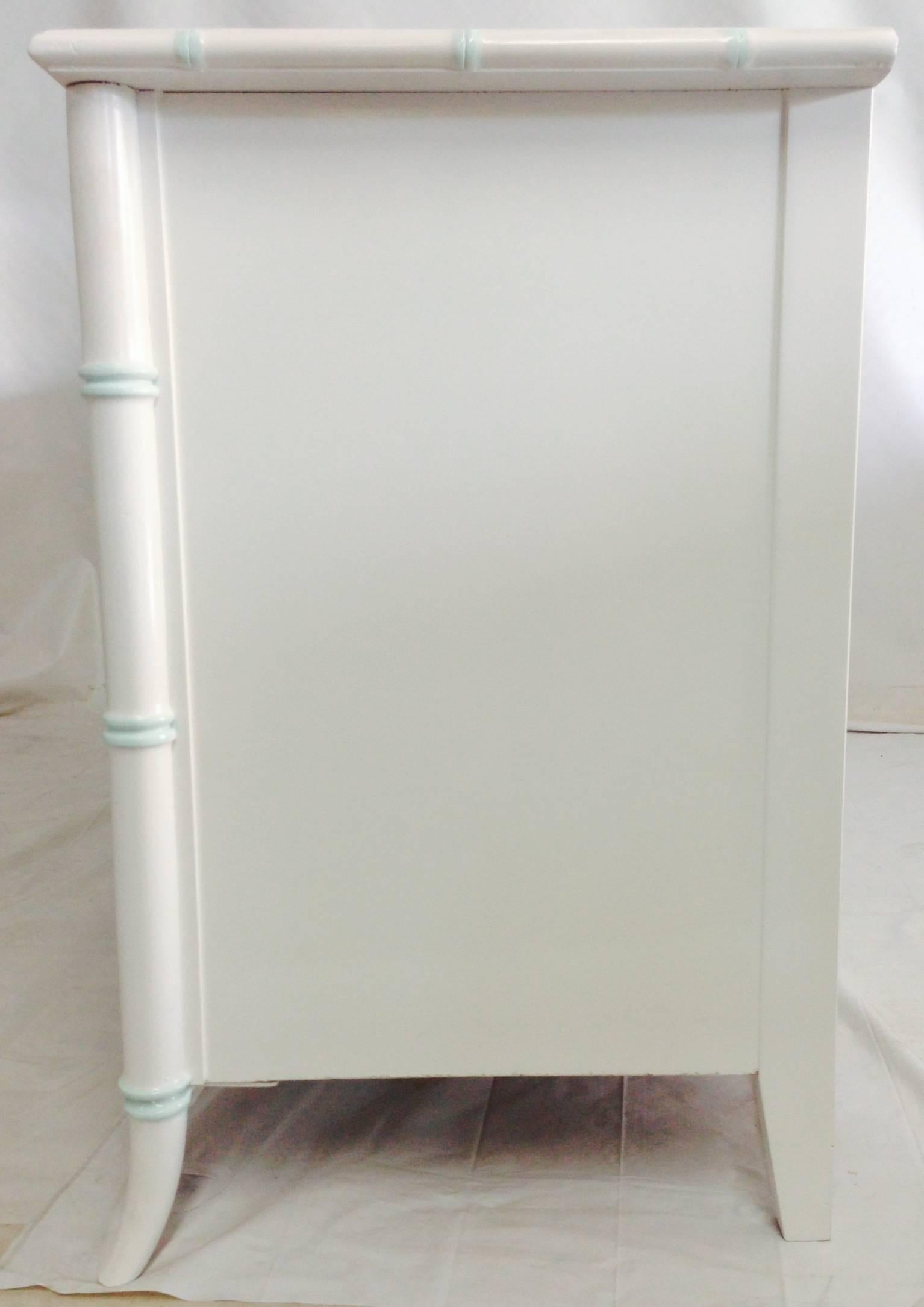 Hollywood Regency Vintage Lacquered Mint and White Faux-Bamboo Credenza or Sideboard