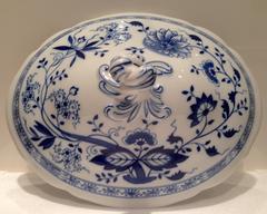 Vintage German Blue Onion Porcelain Lidded Tureen