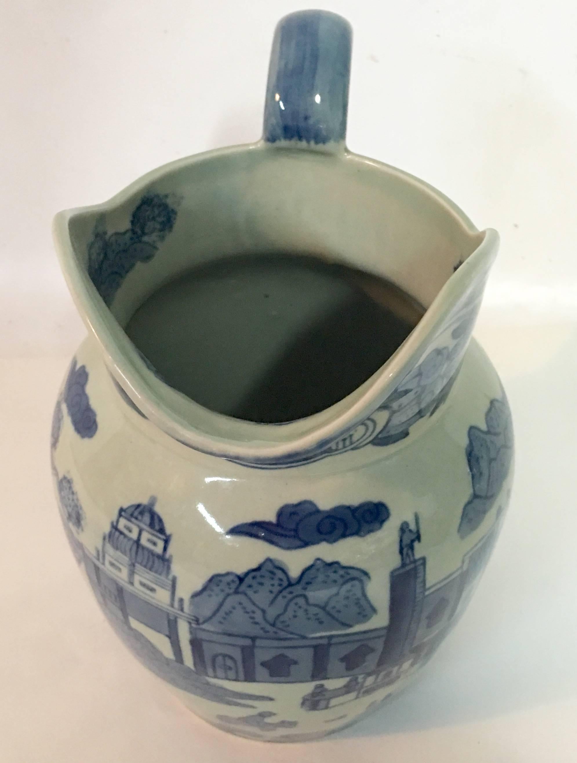 Unknown 19th Century Asia Blue & White Ceramic Beverage Pitcher