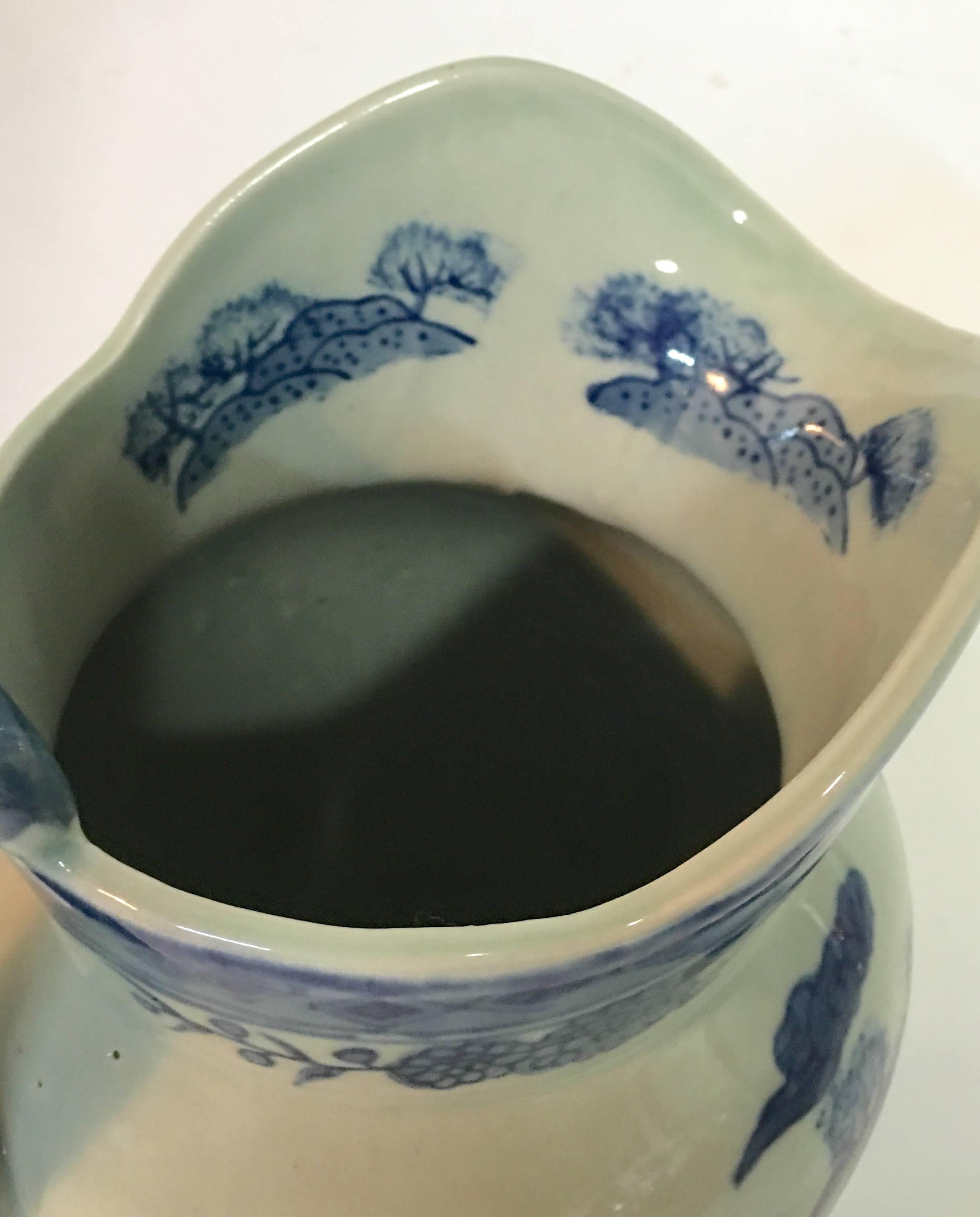19th Century Asia Blue & White Ceramic Beverage Pitcher 1