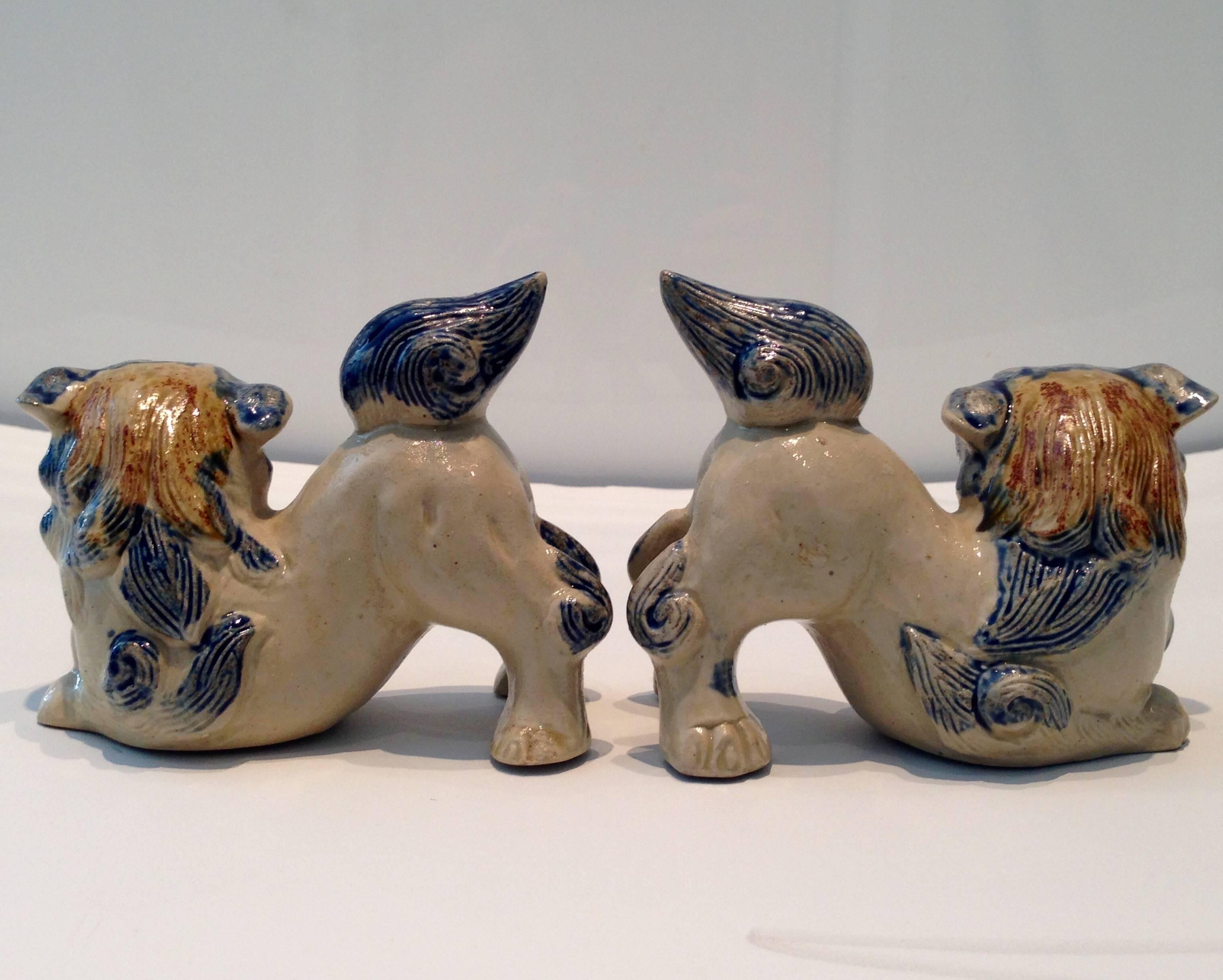 Glazed Pair of Antique Chinese Miniature Foo Dogs