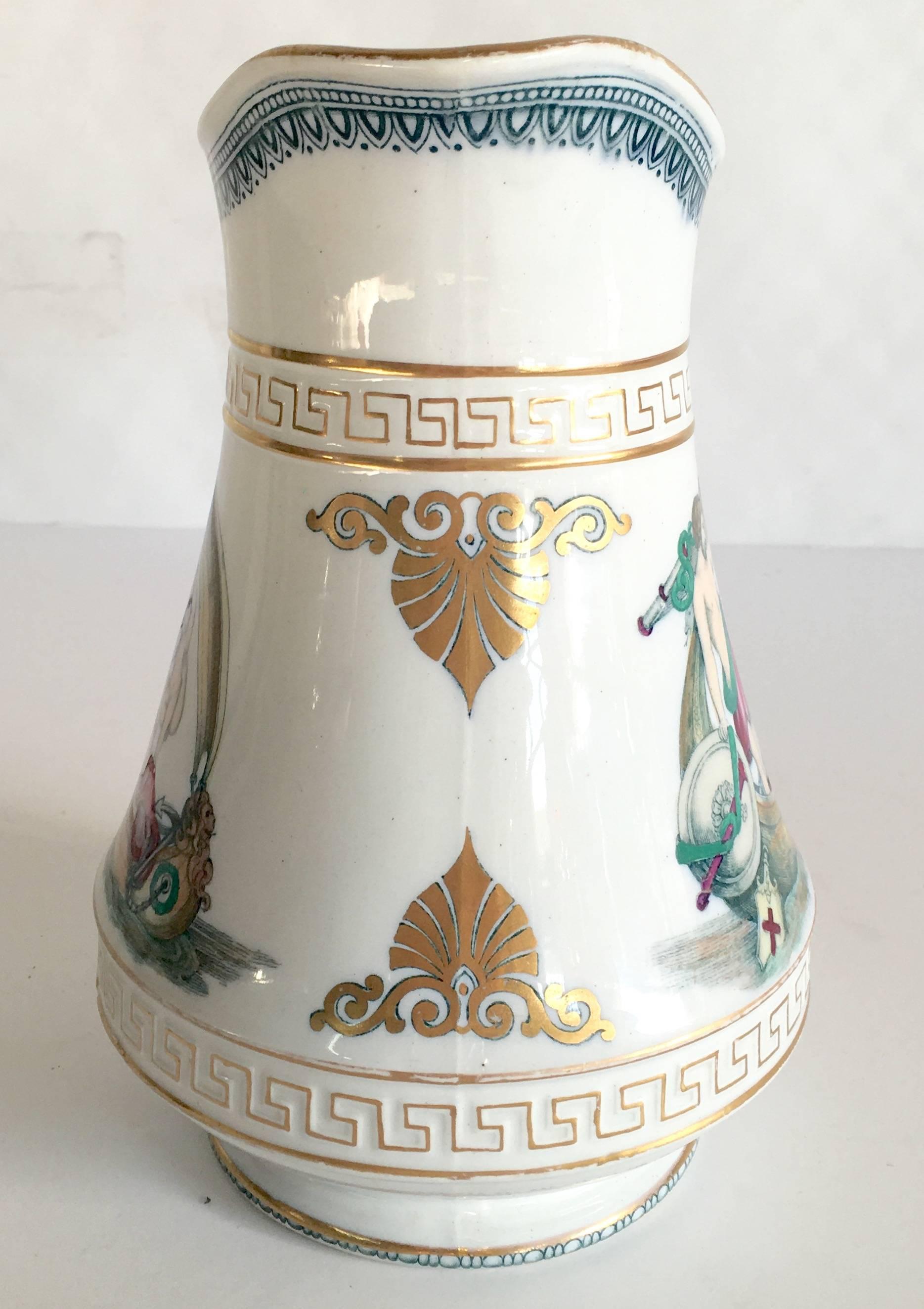 Hand-Painted 19th Century French Limoges Greek Key & 22K Hand Painted Porcelain Pitcher