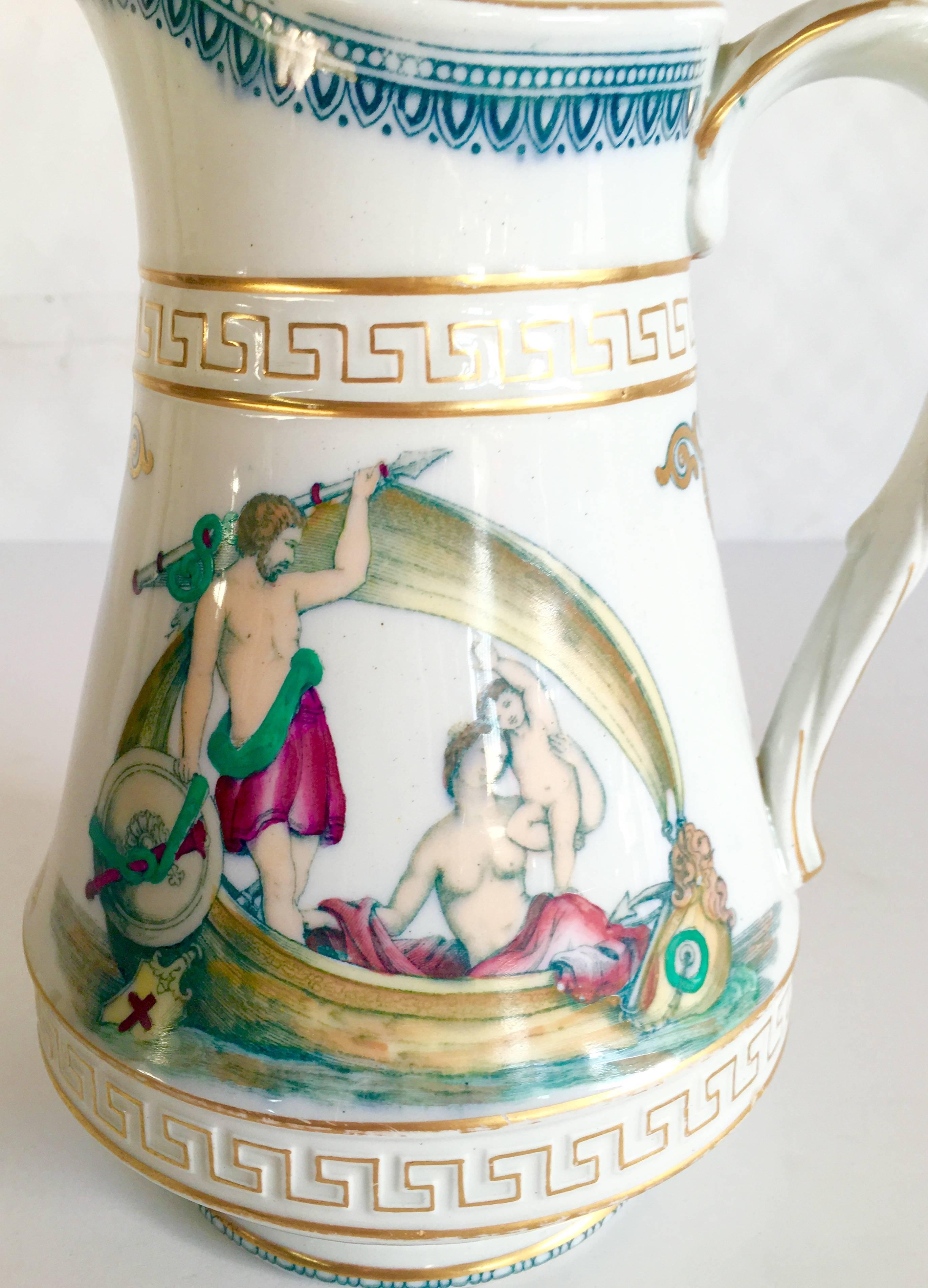 19th Century French Limoges Greek Key & 22K Hand Painted Porcelain Pitcher In Good Condition In West Palm Beach, FL