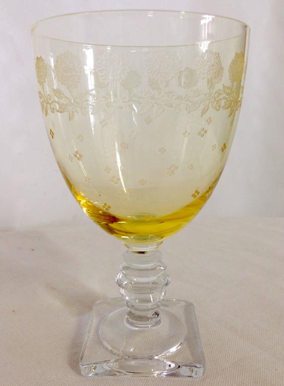 Antique Fostoria "Garland" Yellow Etched Glass Stem Set of Nine at