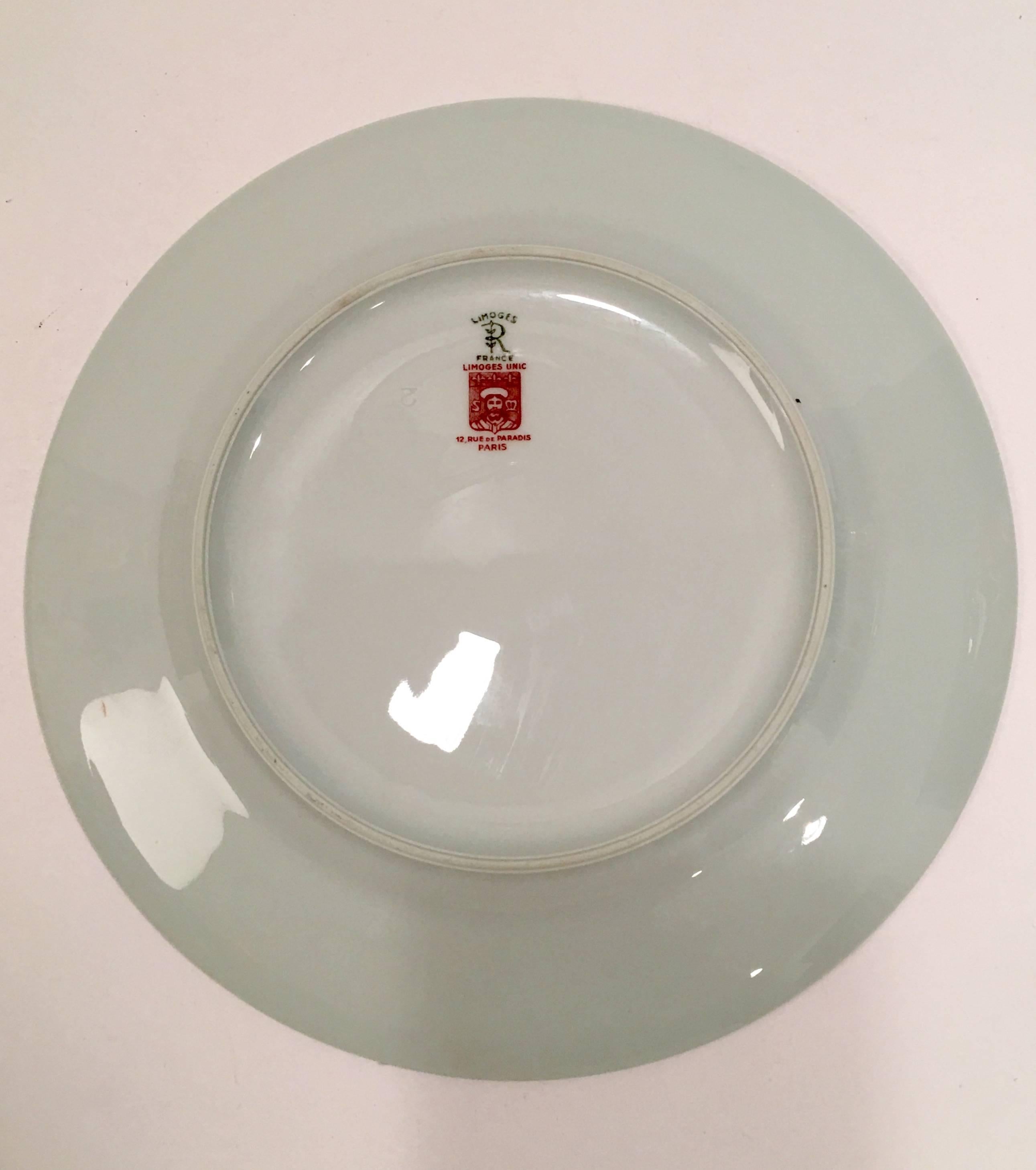 Hand-Painted 1930s Set of 12 Limoges France Salad/Dessert Plates
