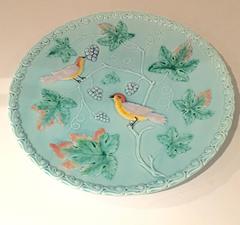Vintage German Majolica Bird and Vine Platter