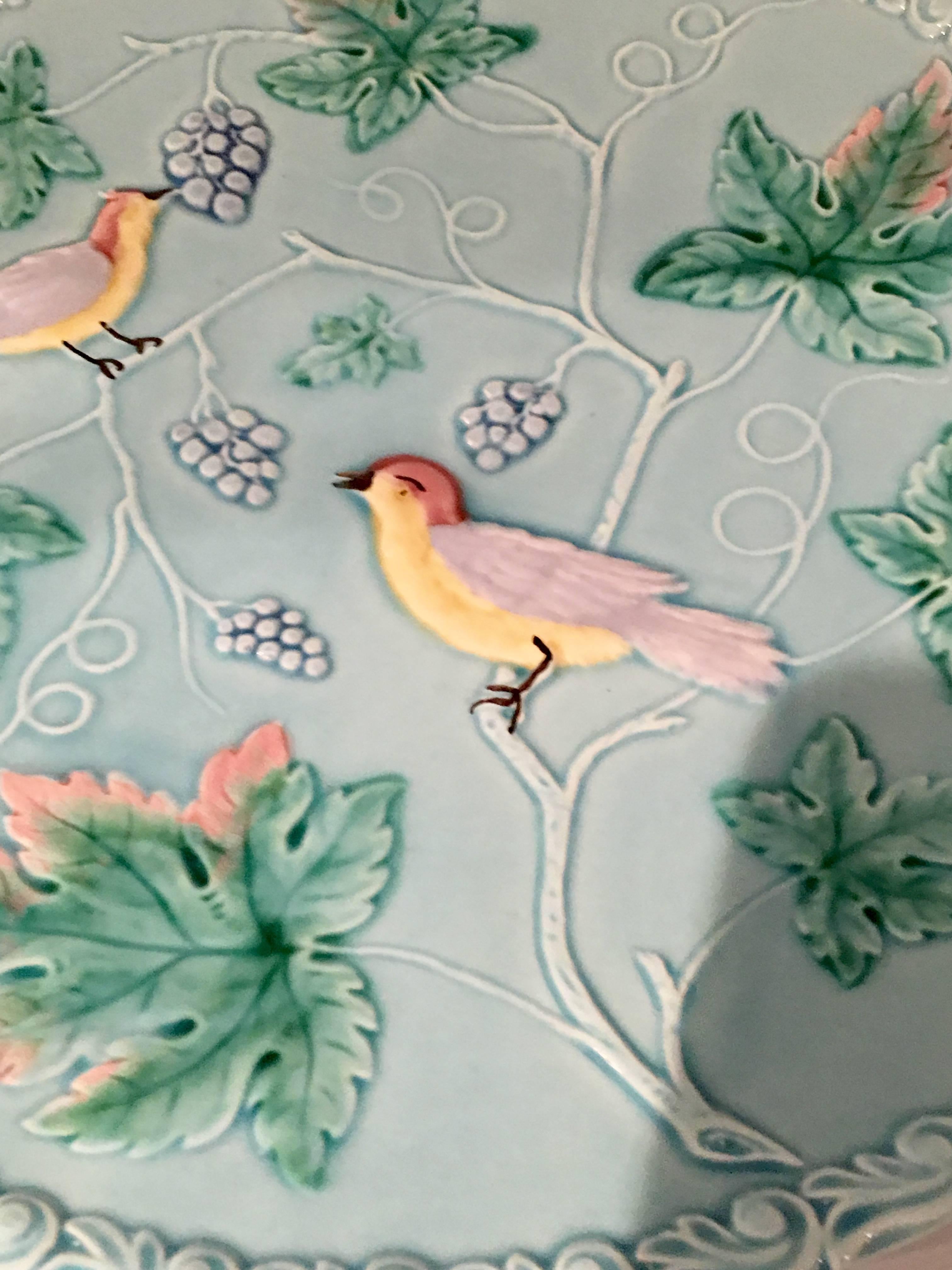 Vintage German Majolica Bird and Vine Platter In Excellent Condition In West Palm Beach, FL