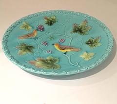 1920s West Germany Majolica Bird and Vine Turquoise Platter