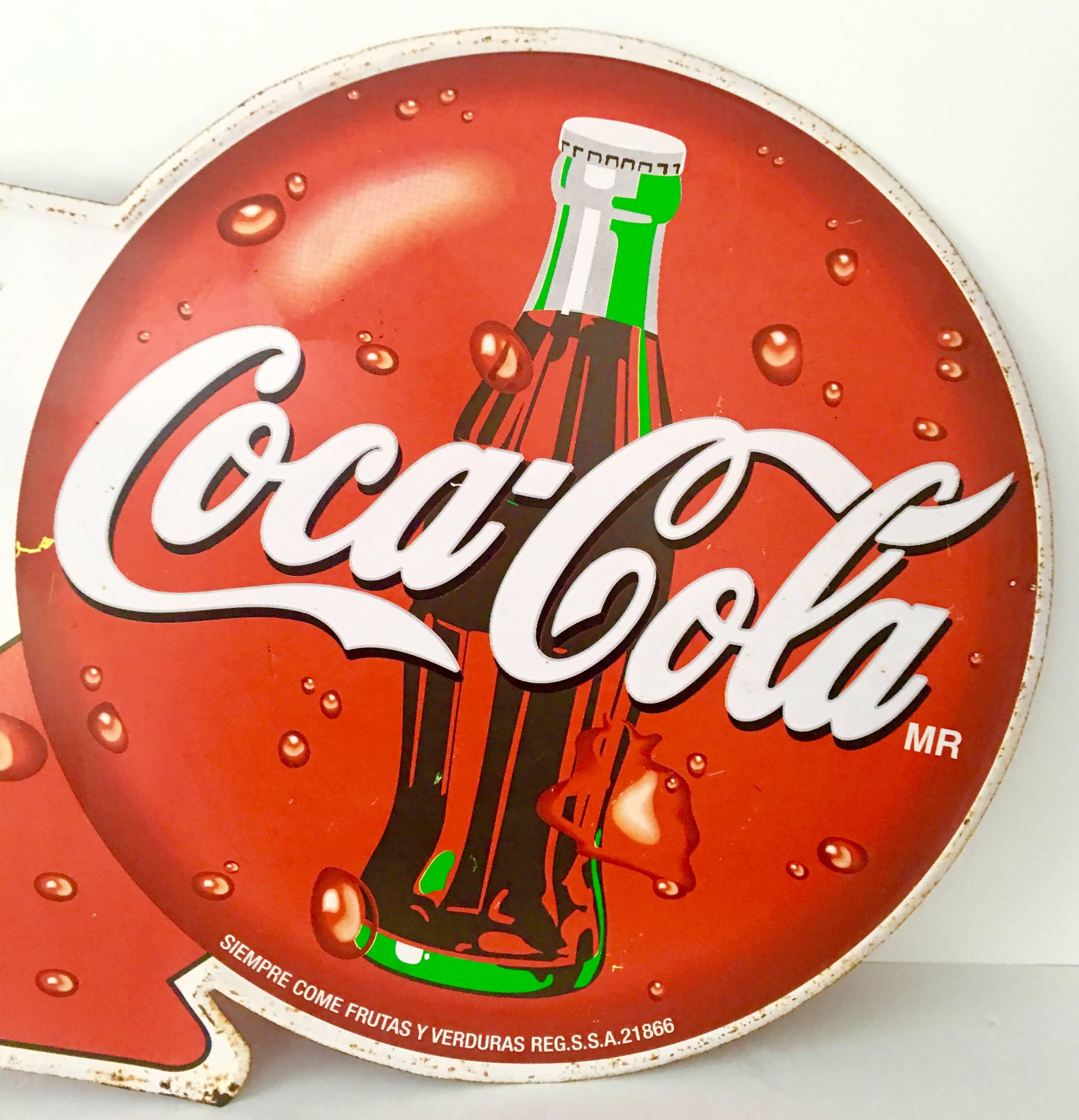 20th Century Vintage Coca - Cola Double-Sided Spanish Metal Advertising Sign-24
