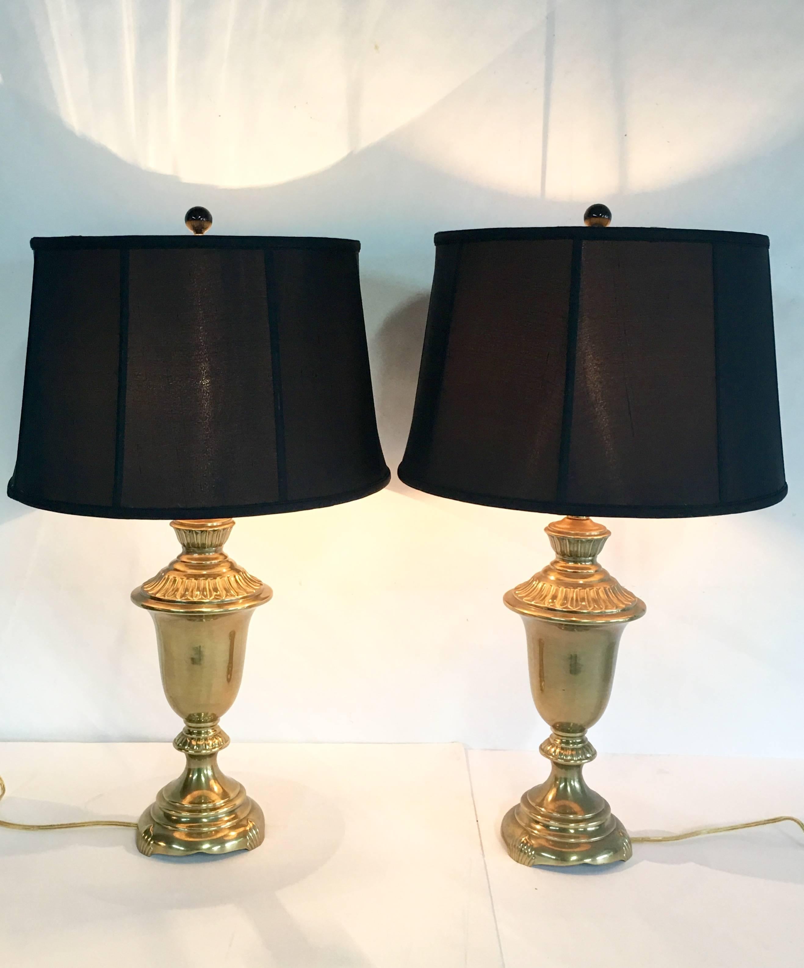 1960'S Classical  Pair Of Solid Brass Table Lamps. These 