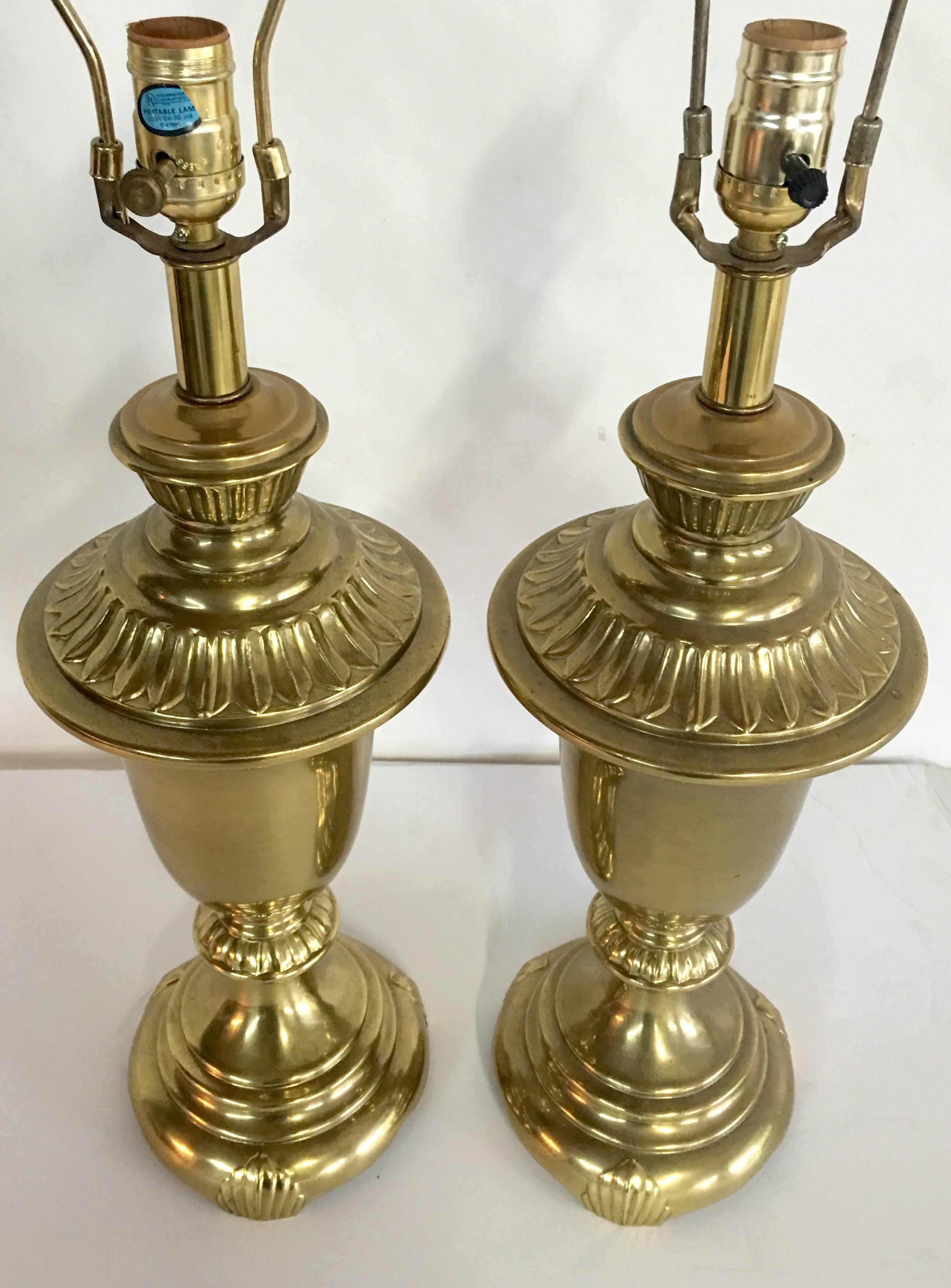 20th Century 1960'S Pair Neoclassical Style Solid Brass 