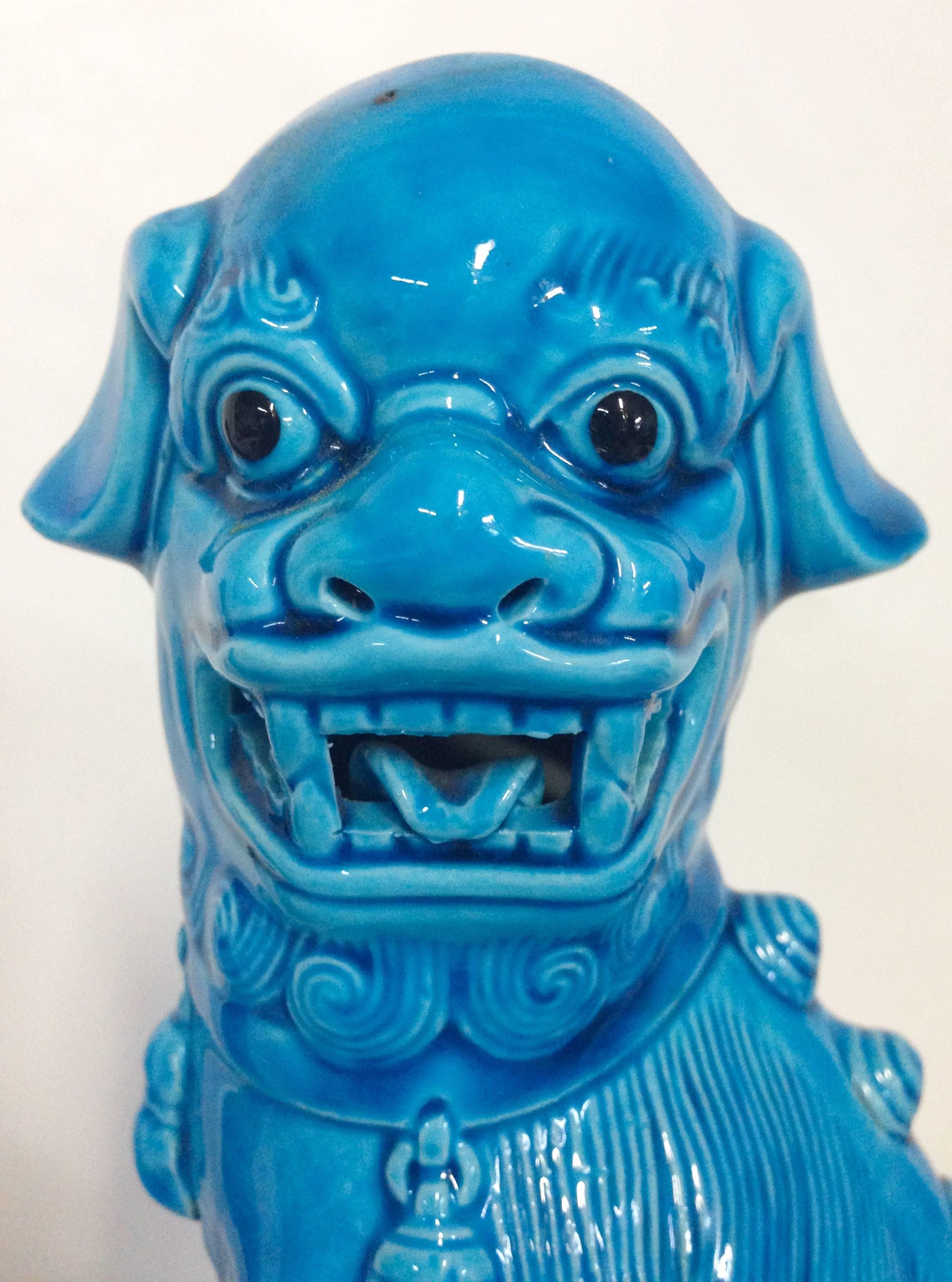 blue ceramic foo dogs