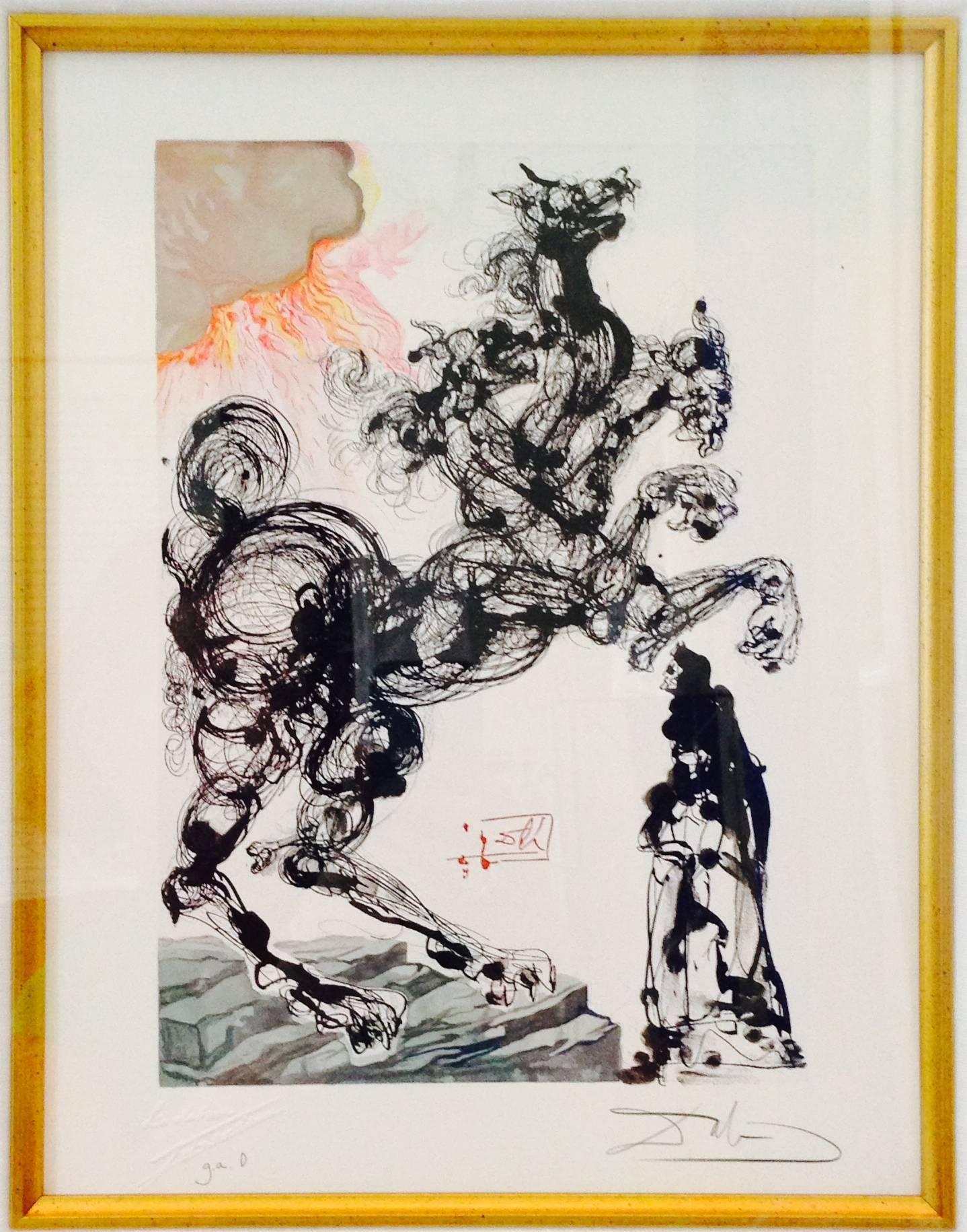 1974 beautifully framed Salvador Dali lithograph wood engraving on paper Rives. 