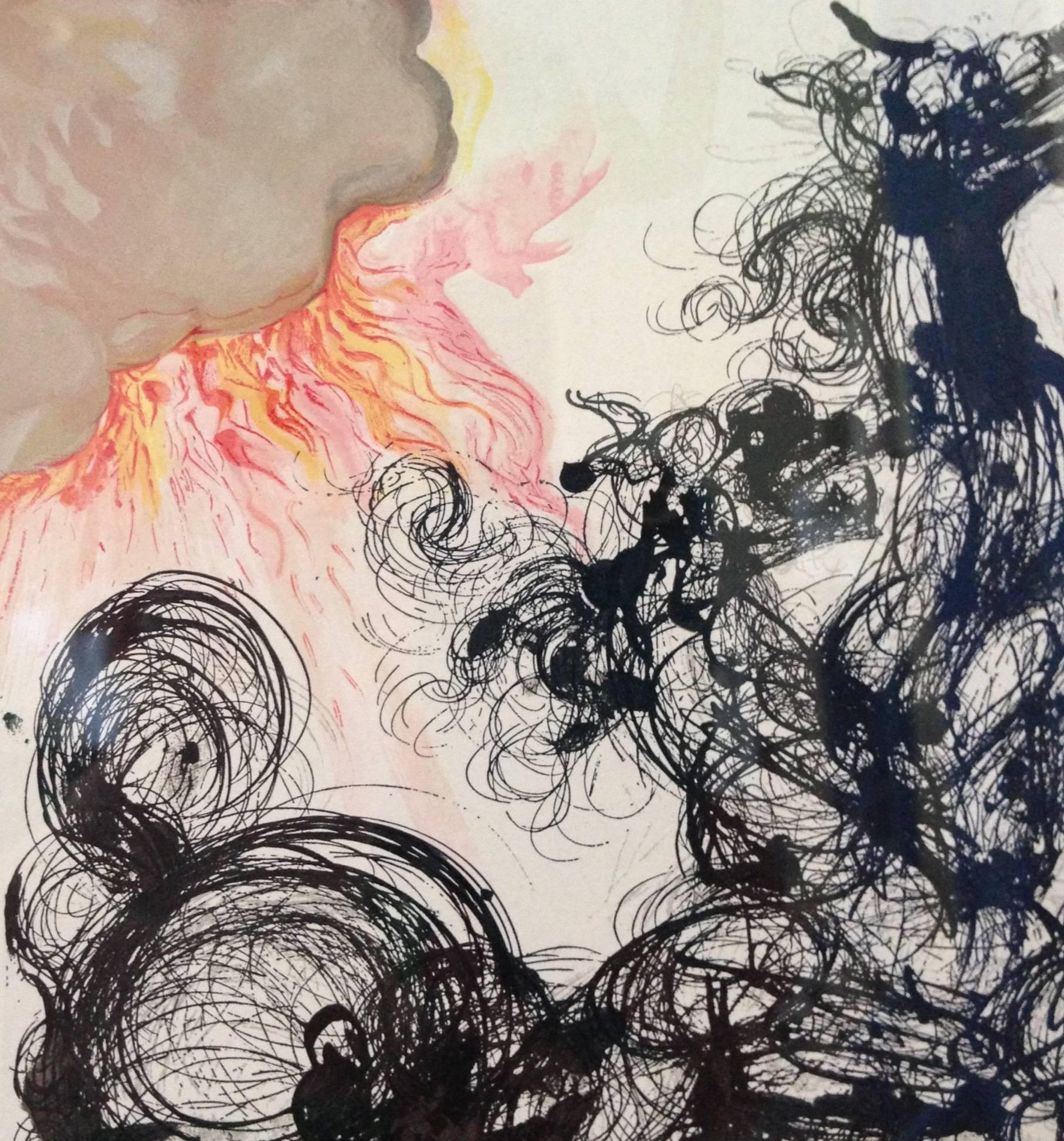 French 1970s Salvador Dali Pencil Signed Wood Cut 