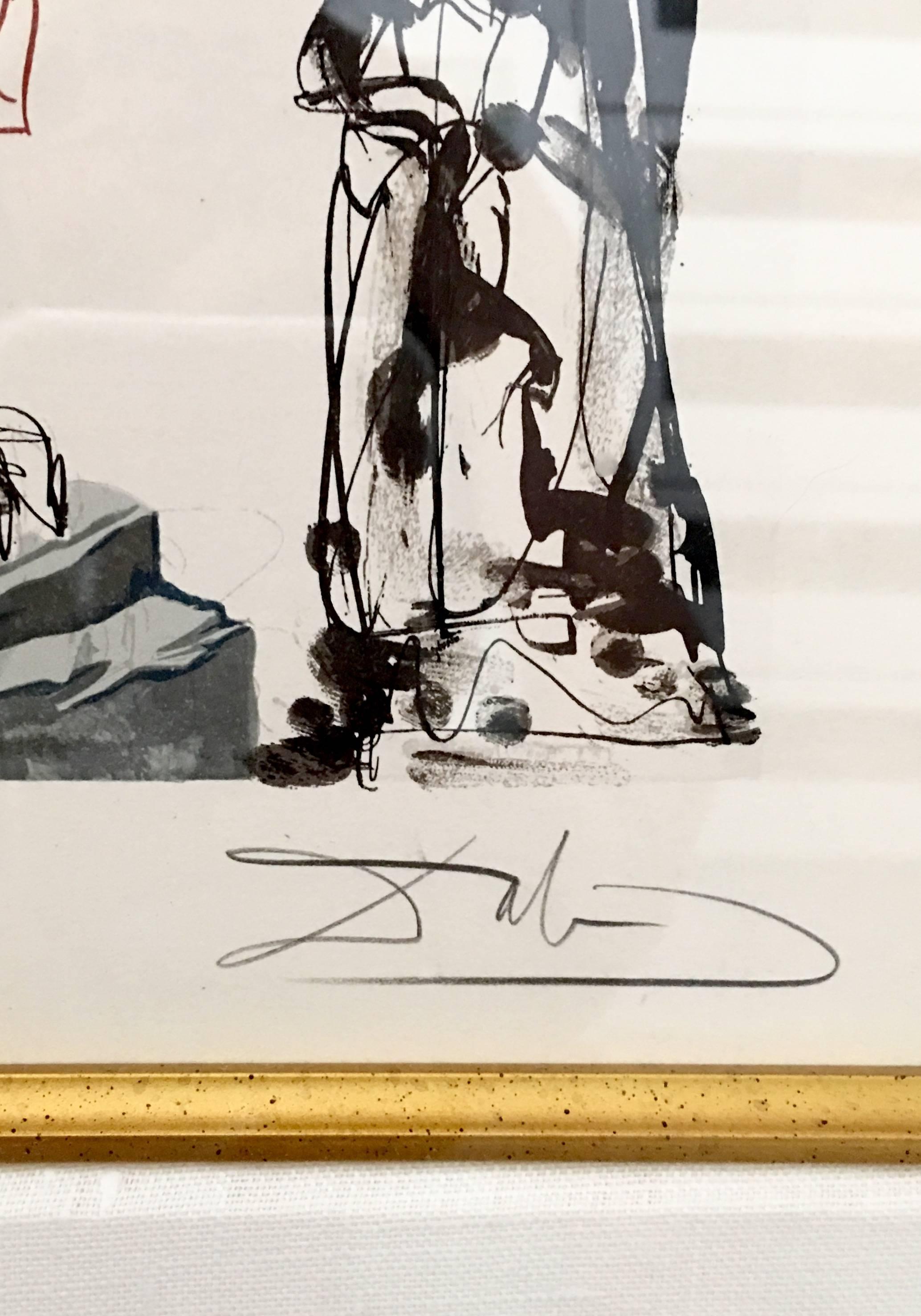 Gilt 1970s Salvador Dali Pencil Signed Wood Cut 