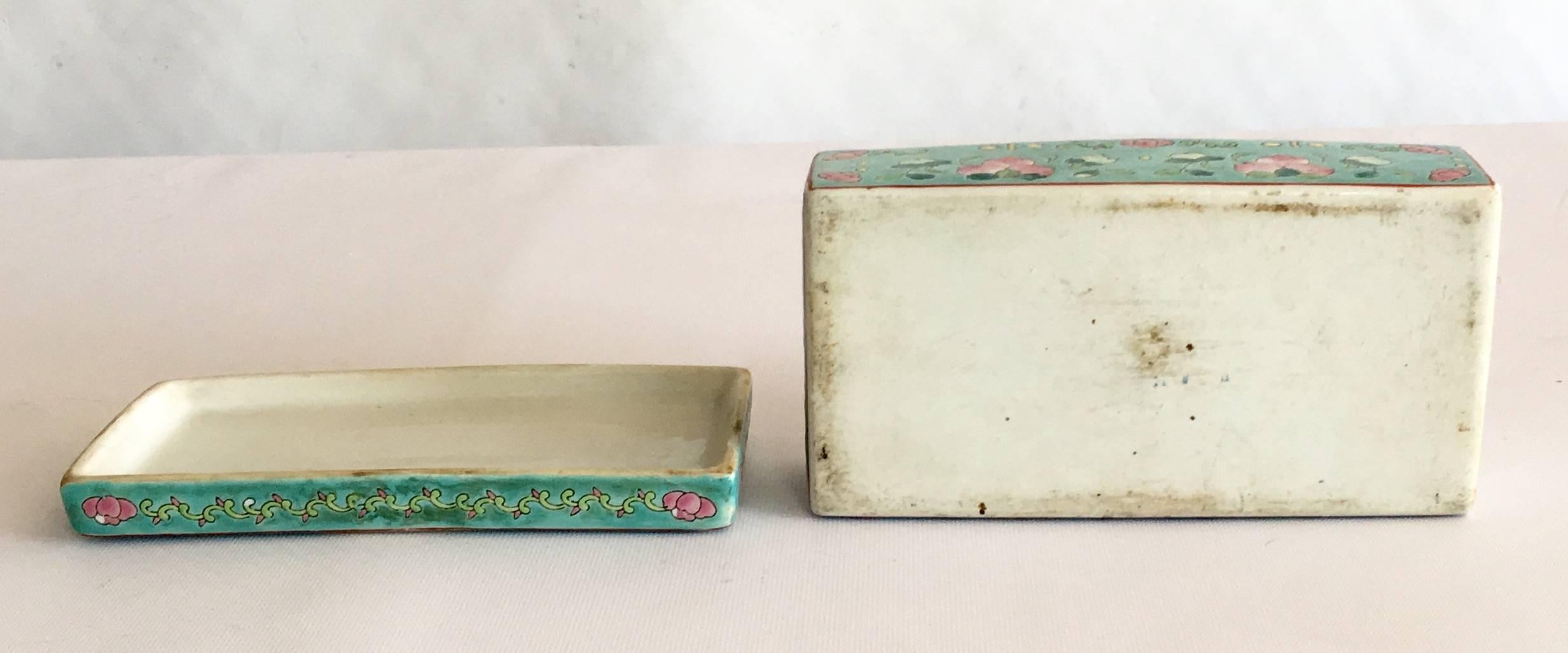 Hand-Painted Antique Porcelain Canton Famille Rose Lidded Box