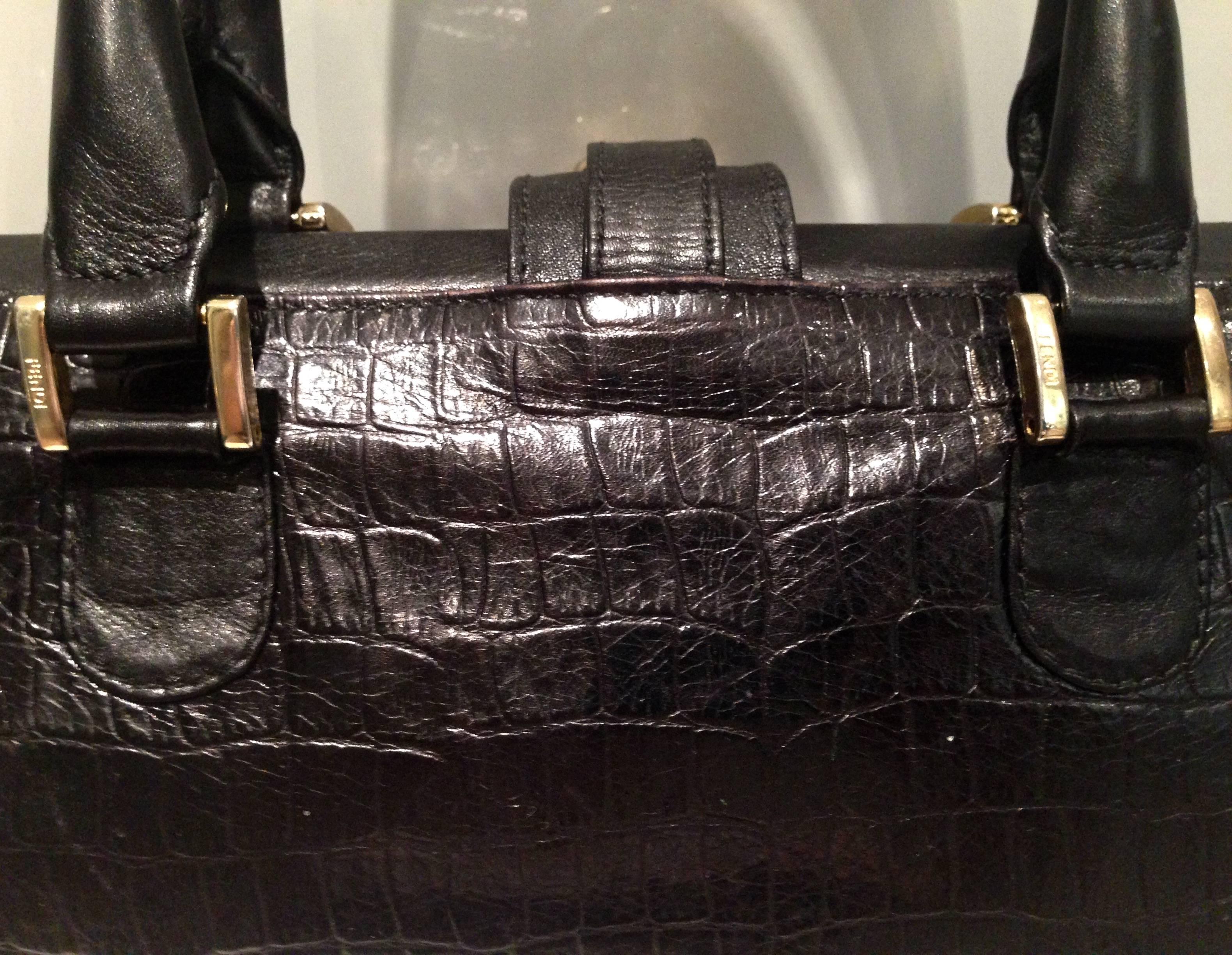 Fendi Embossed Crocodile Leather Doctors Handbag In Excellent Condition For Sale In West Palm Beach, FL