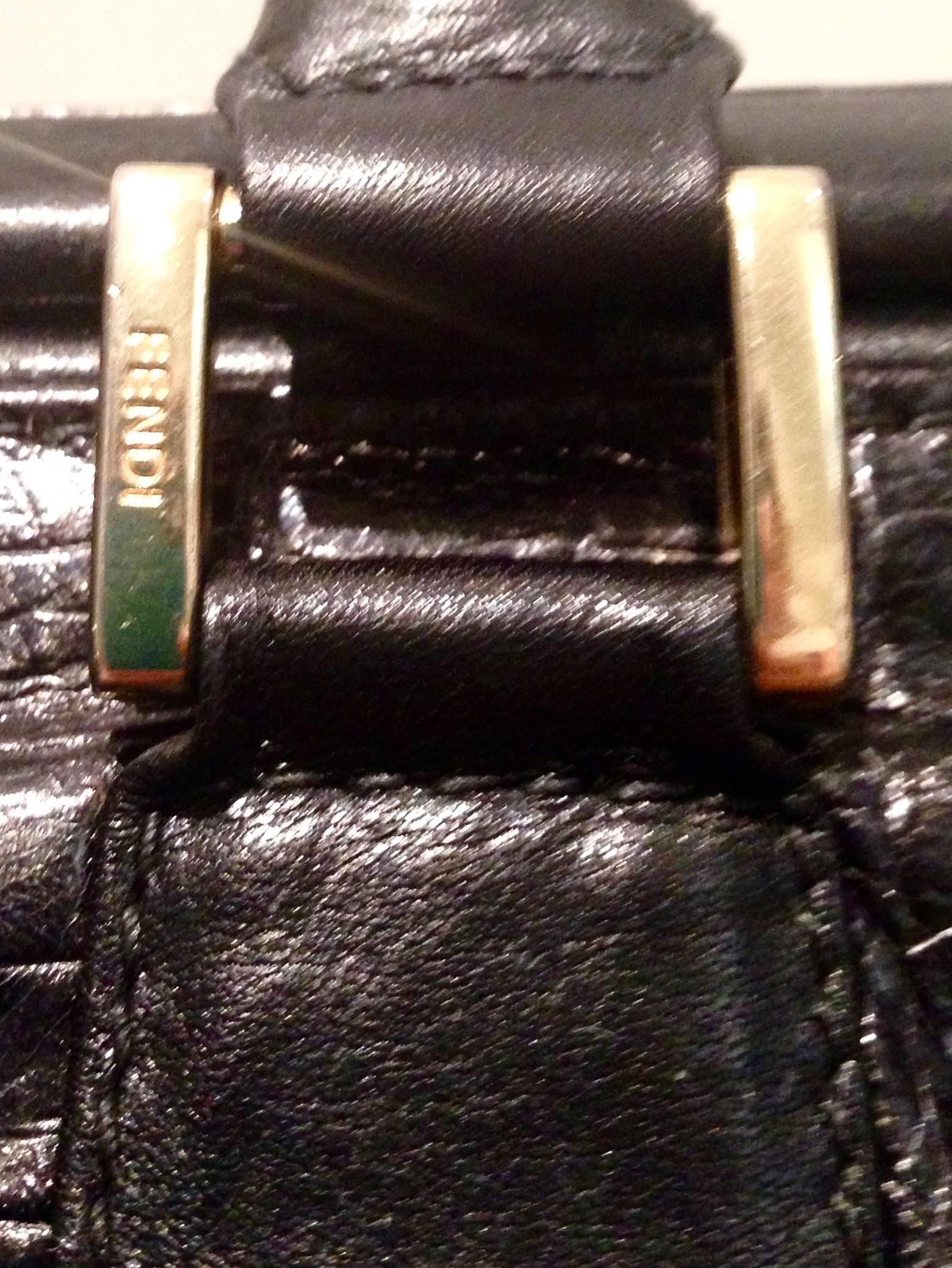 Brass Fendi Embossed Crocodile Leather Doctors Handbag For Sale