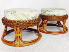 1940s Pair of Rattan and Wicker Bent Wood Stools