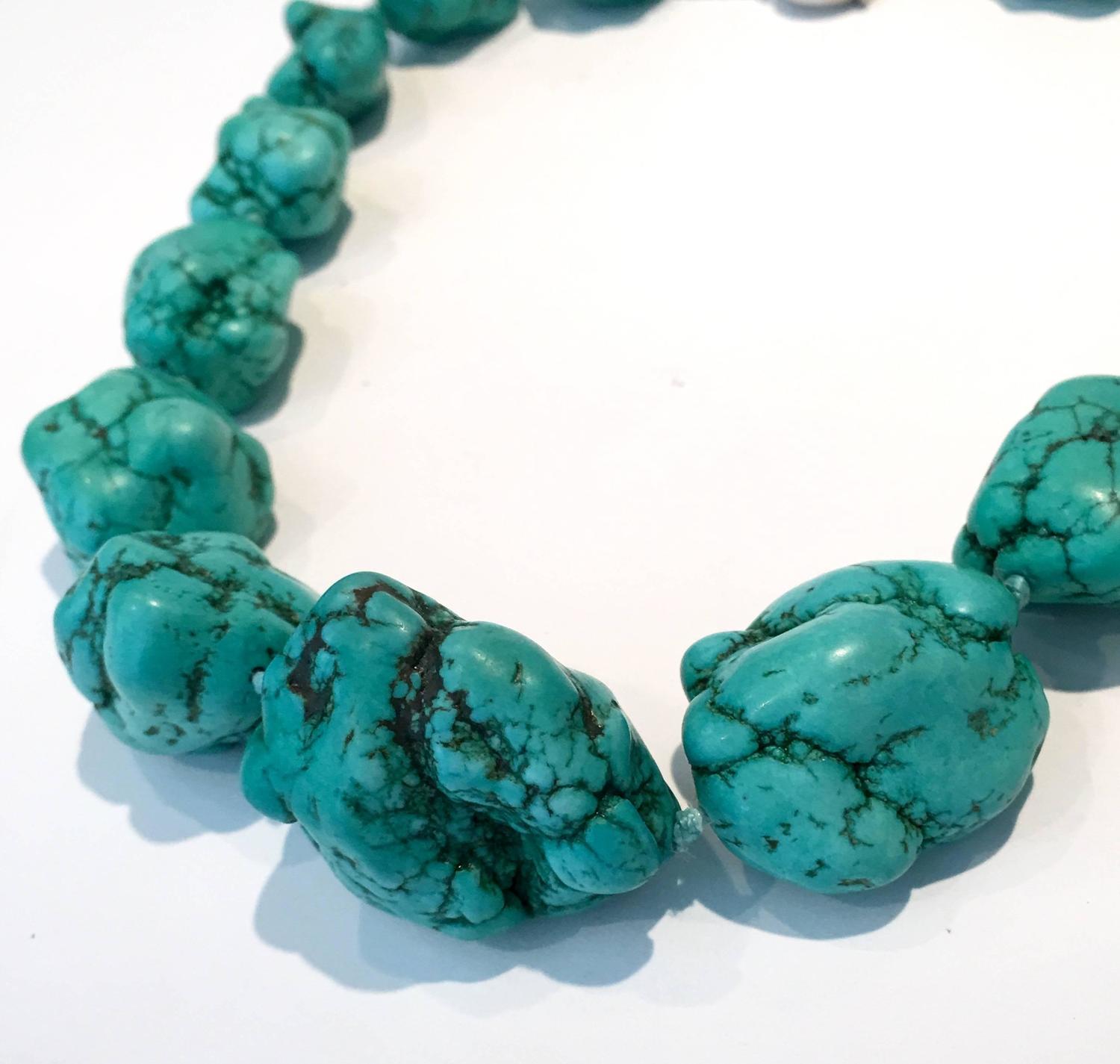 1970's Turquoise Chunky Nugget Necklace For Sale at 1stdibs