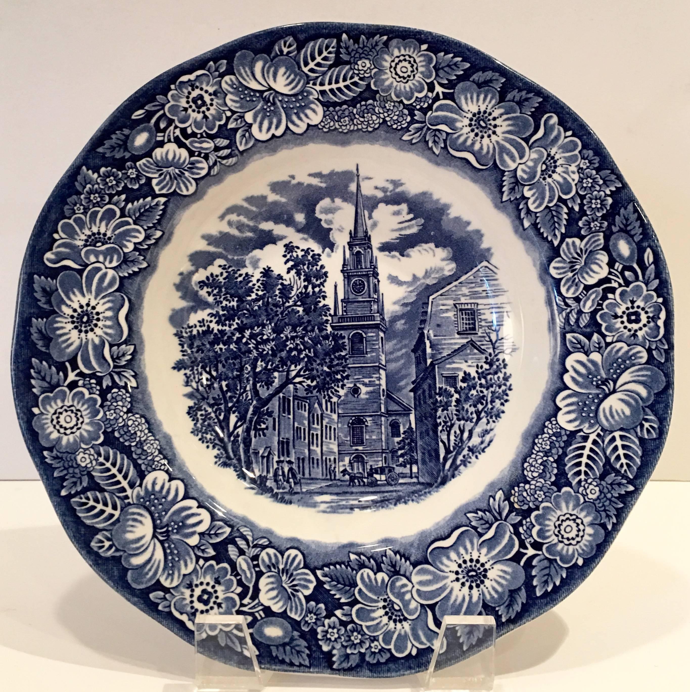 American Colonial 1970'S Staffordshire England 22-Piece Set of Liberty Blue Transferware