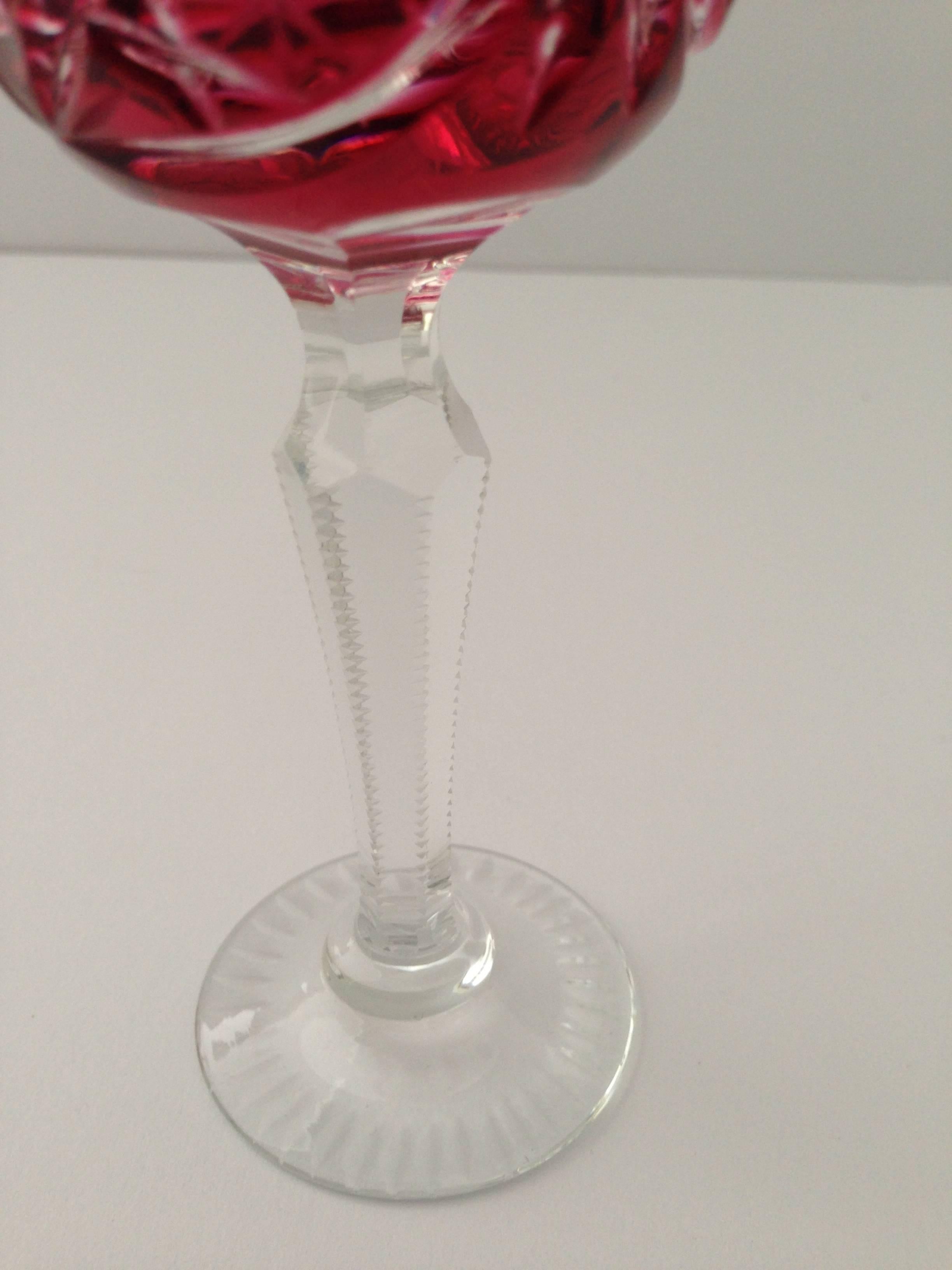 Cut Glass Vintage Set of Five Cut-to-Color Bohemia Hock Wine Goblets