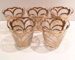 Mid-Century Modern 22-Karat Briard Abstract Butterfly Glasses, Set of Five