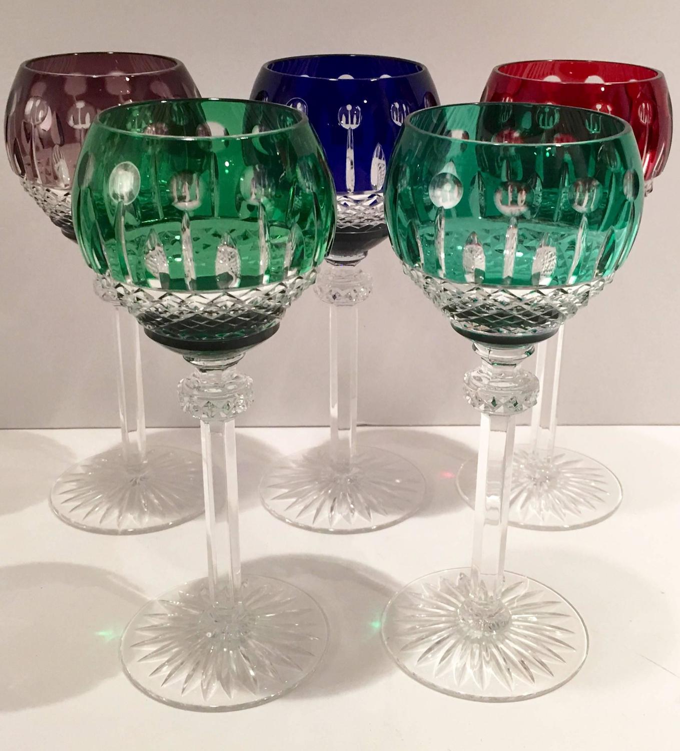 S/5 Vintage "King Louis" Cut to Clear Hock Wine Glasses at 1stdibs