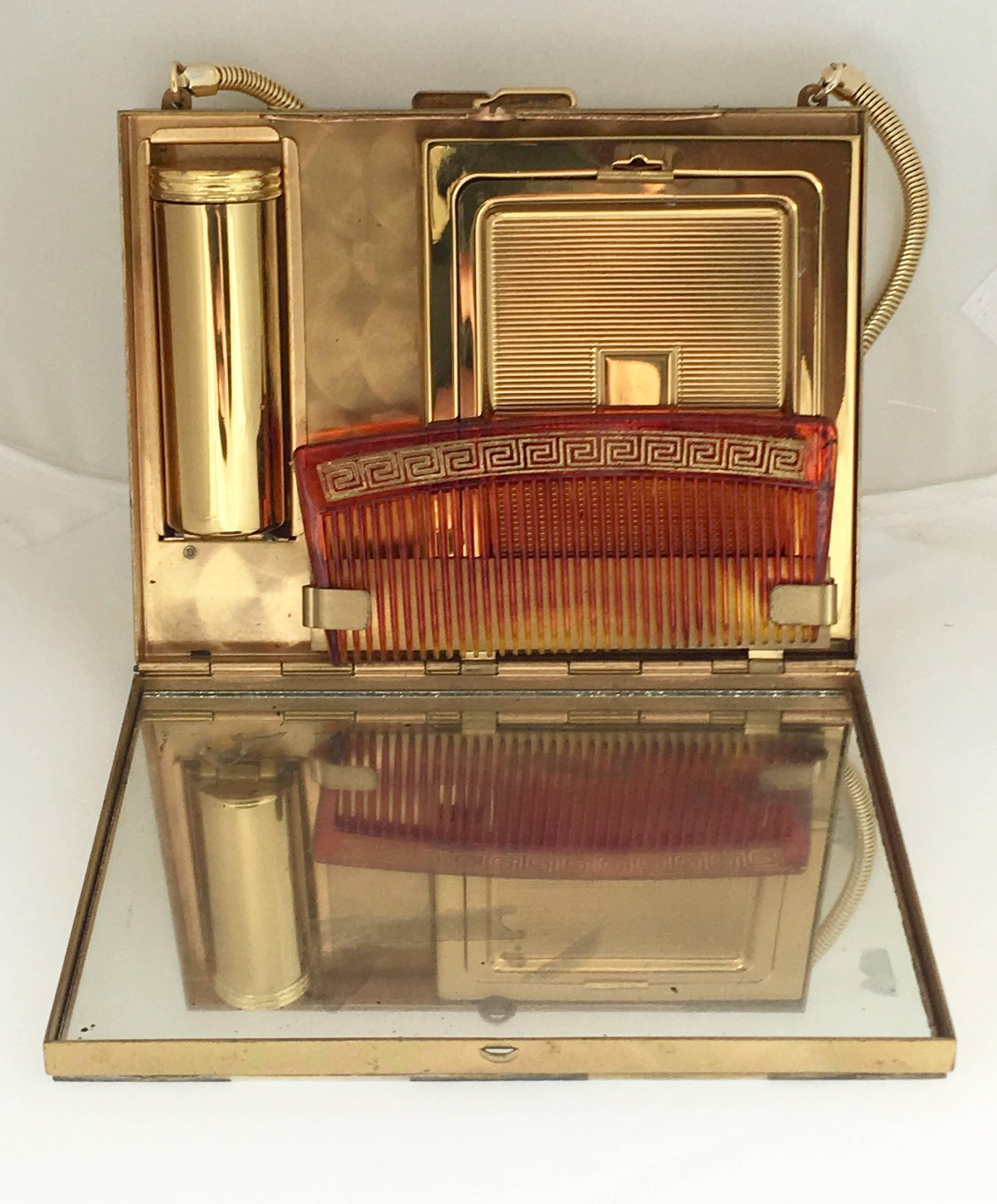 20th Century 1940s Abalone, Mother-of-pearl and Brass Double Compact Minaudiere