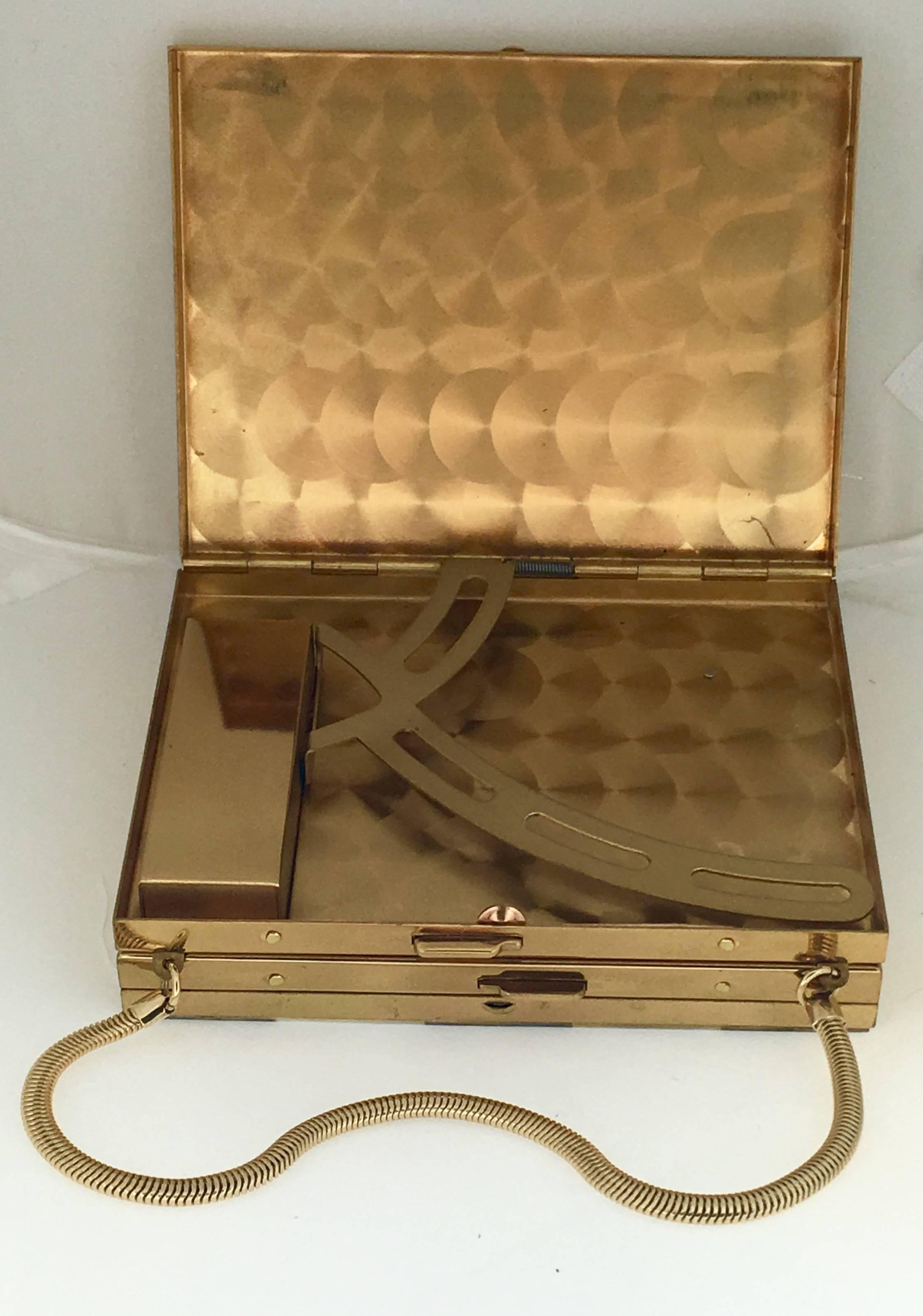 1940s Abalone, Mother-of-pearl and Brass Double Compact Minaudiere 1