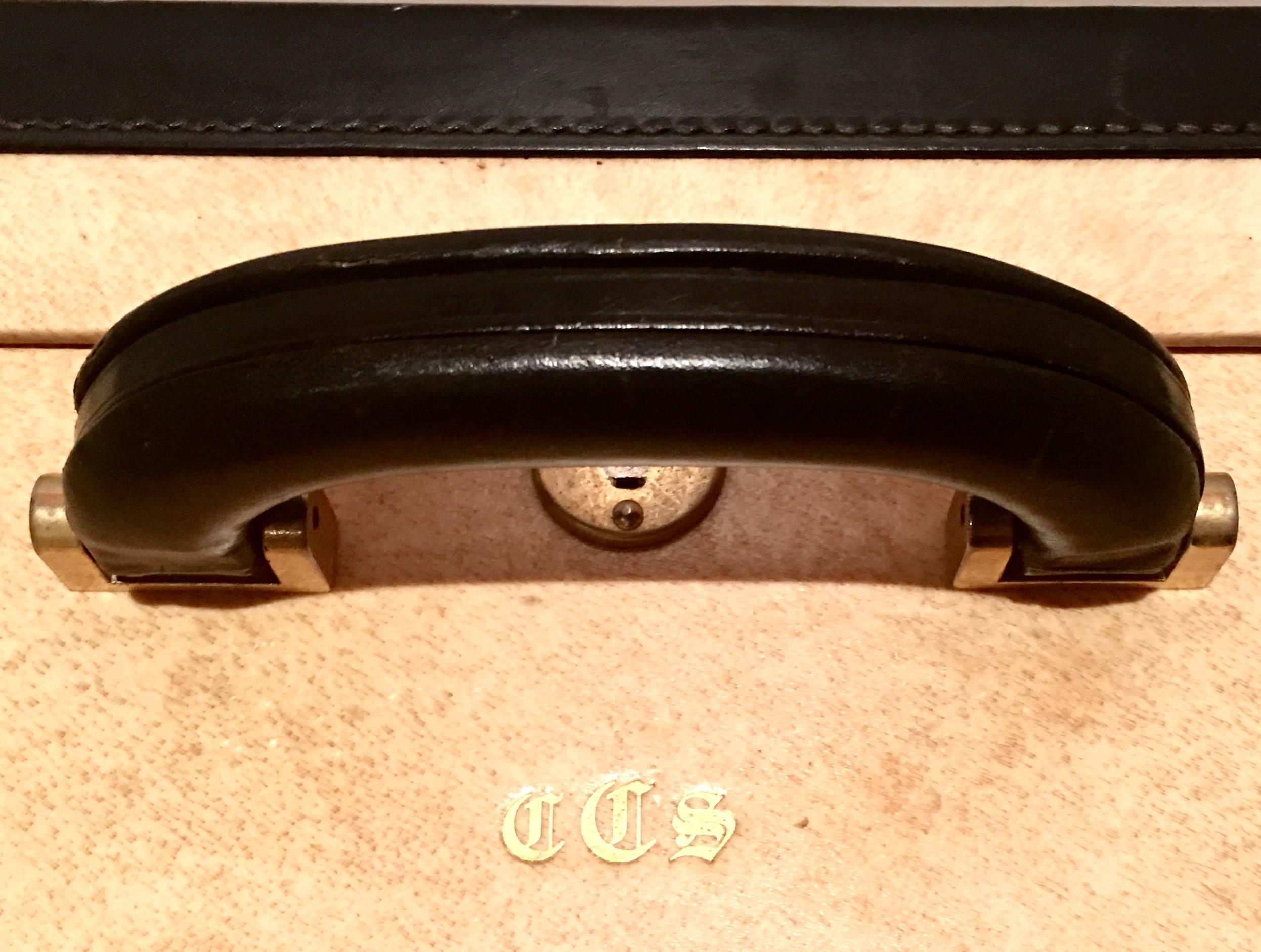 Vintage Italian Vellum and Leather Suitcase Made for Barney's New York In Excellent Condition In West Palm Beach, FL