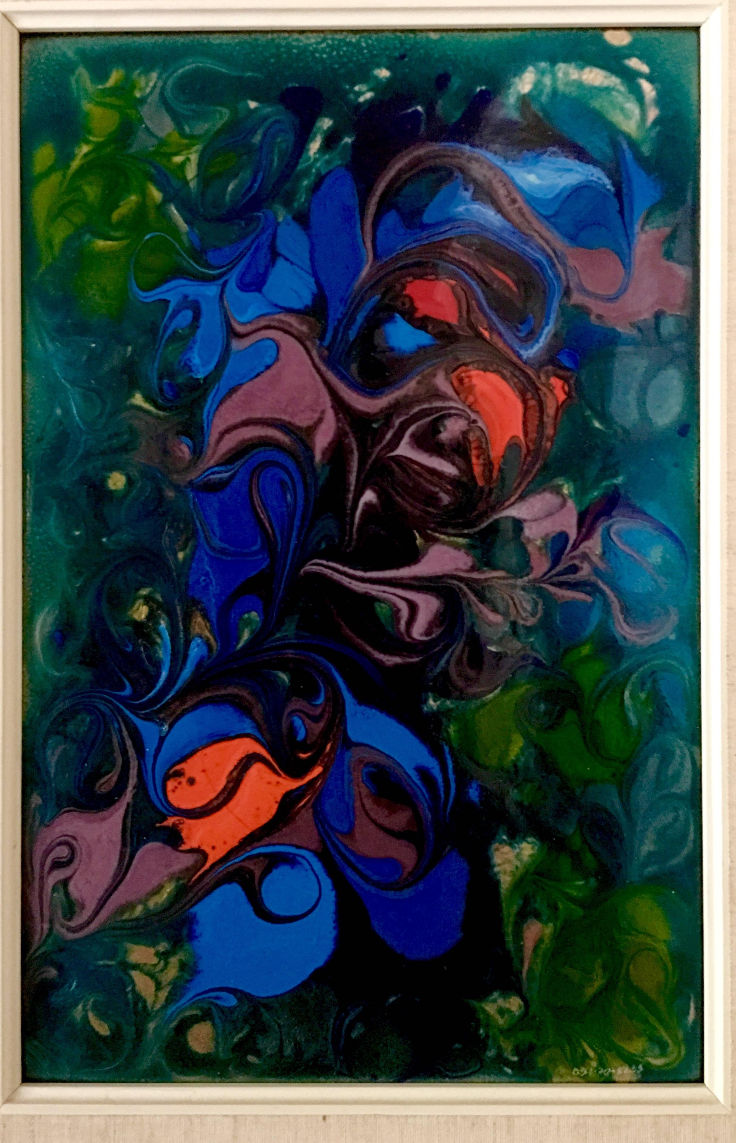 20th Century Original Enamel On Metal Abstract Painting, Signed In Excellent Condition For Sale In West Palm Beach, FL