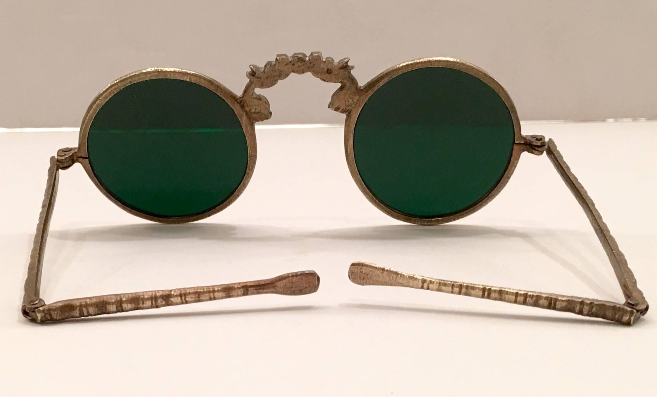 19th Century Chinese Brass Steampunk Folding Sunglasses In Excellent Condition In West Palm Beach, FL