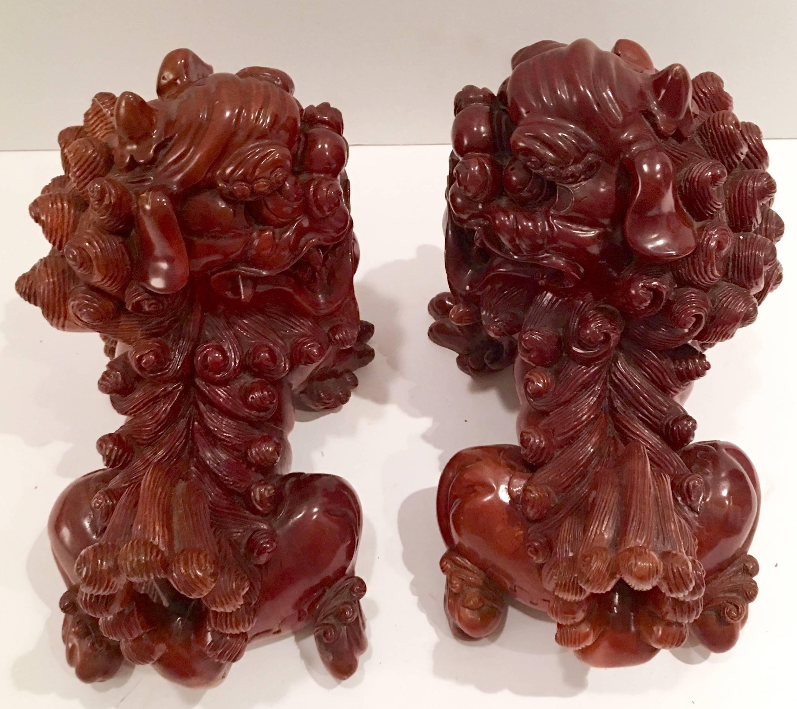 19th Century Chinese Carved Wood Foo Dog Pair 4