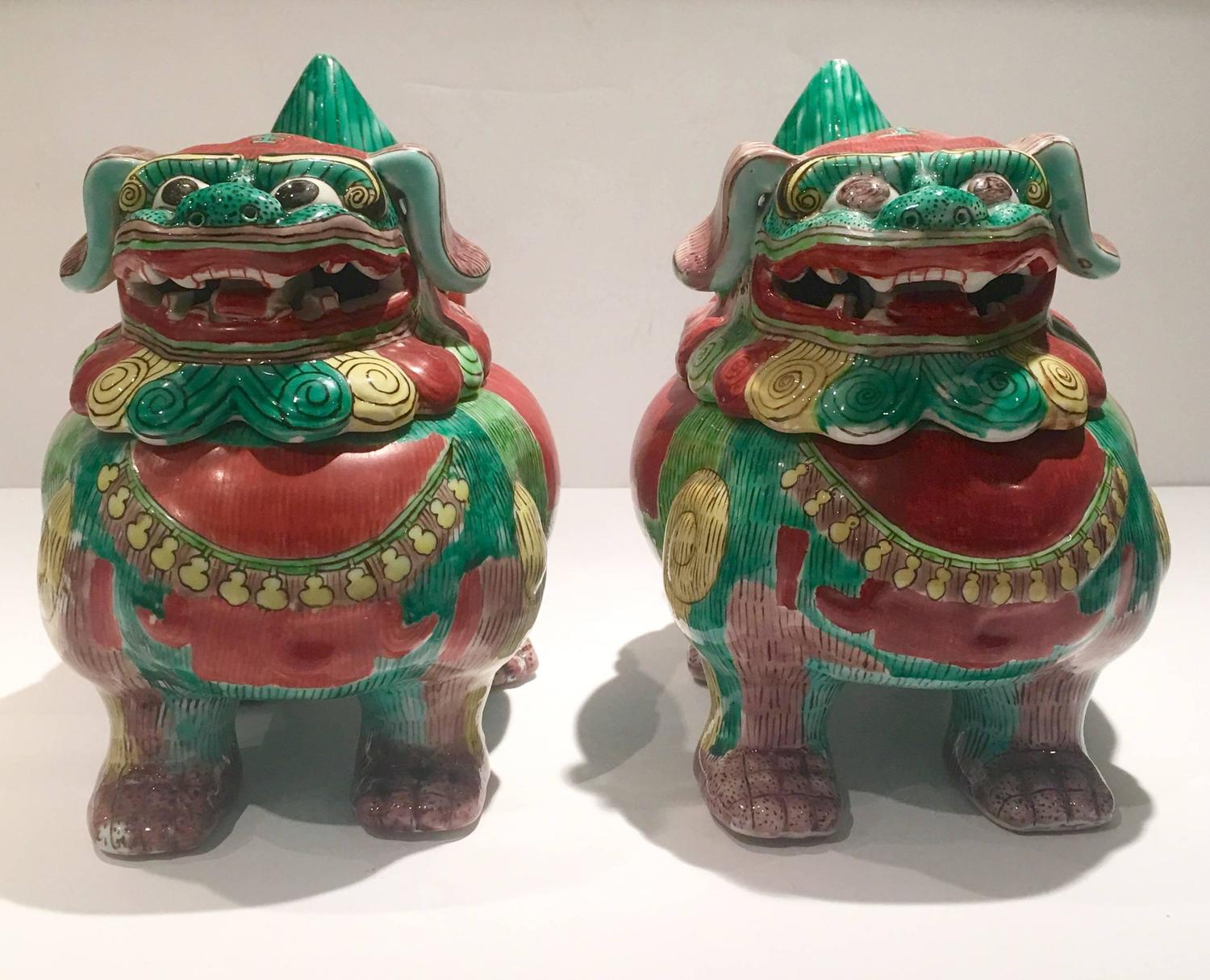Vintage Chinese Ceramic Lidded Foo Dog Boxes/Tureens For Sale at 1stdibs