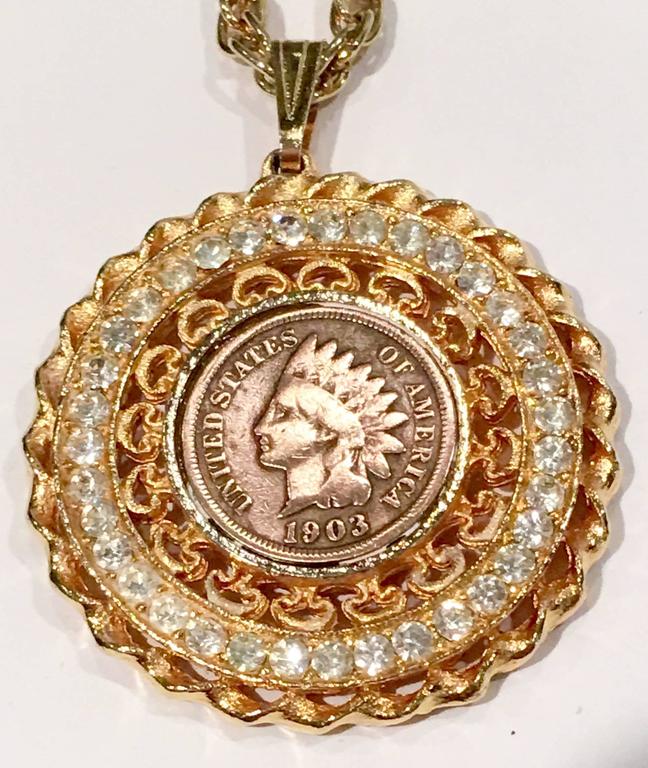 1903 American Indian Head Penny Gold Pendant Necklace at 1stdibs
