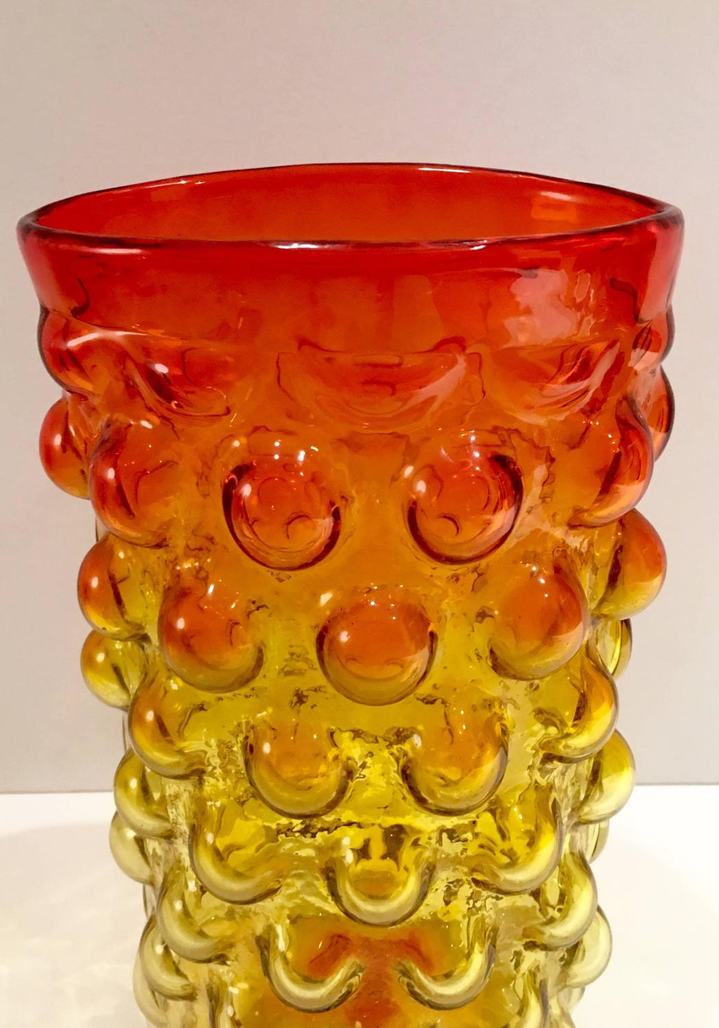 1960s Blenko Glass Amberina Bubble Oval Vase by Wayne Husted For Sale