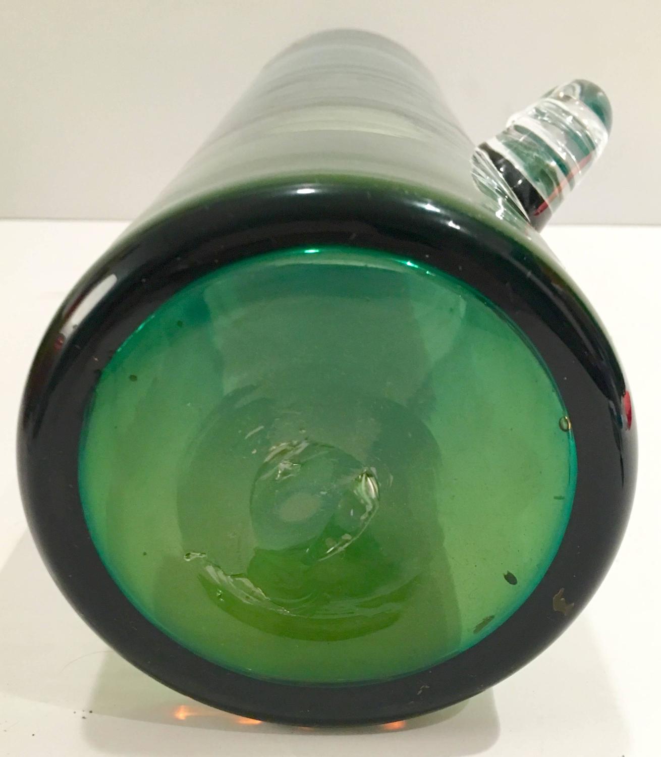 80's Modern Blenko Glass Abstract 2 Handle Vase For Sale at 1stdibs