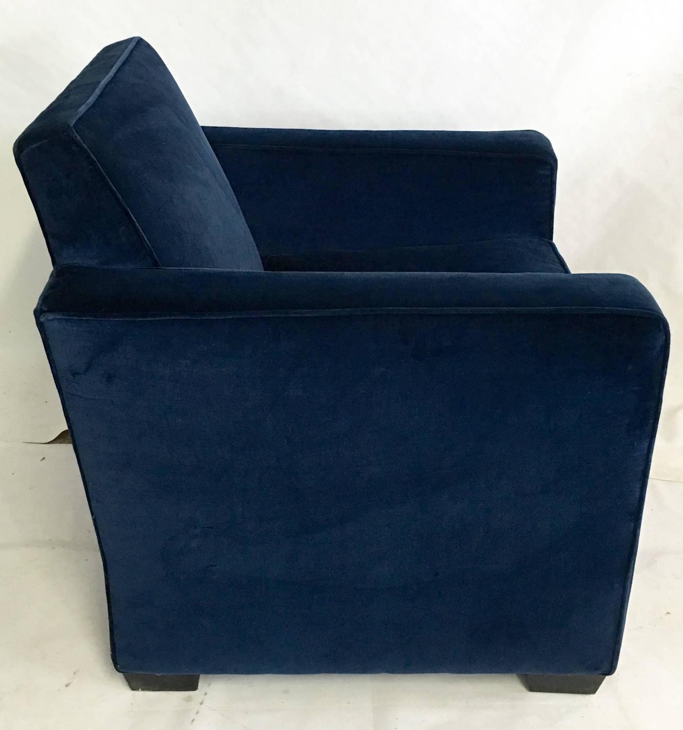 Ralph Lauren Art Deco Style Blue Velvet Club Chair For Sale at 1stdibs