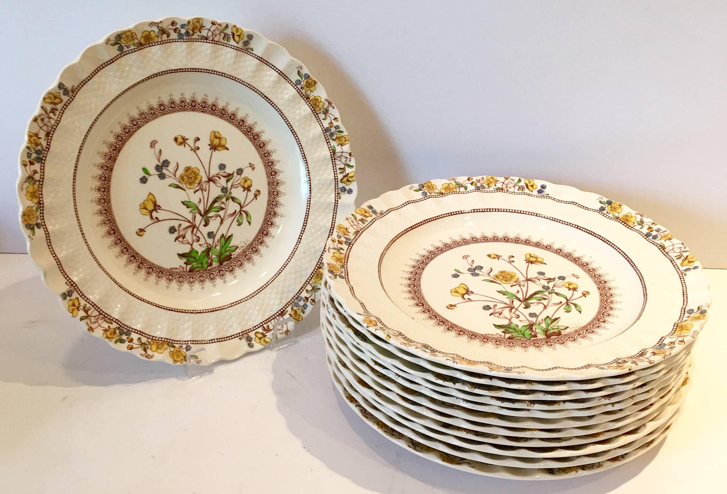 A rare 40 piece set of spode England earthenware "Buttercup" pattern. Set includes, 12 dinner plates, 10.5" diameter. 12 fruit bowls 5.13" diameter, 2 salad/luncheon plates 9" diameter, one lidded oval vegetable and one