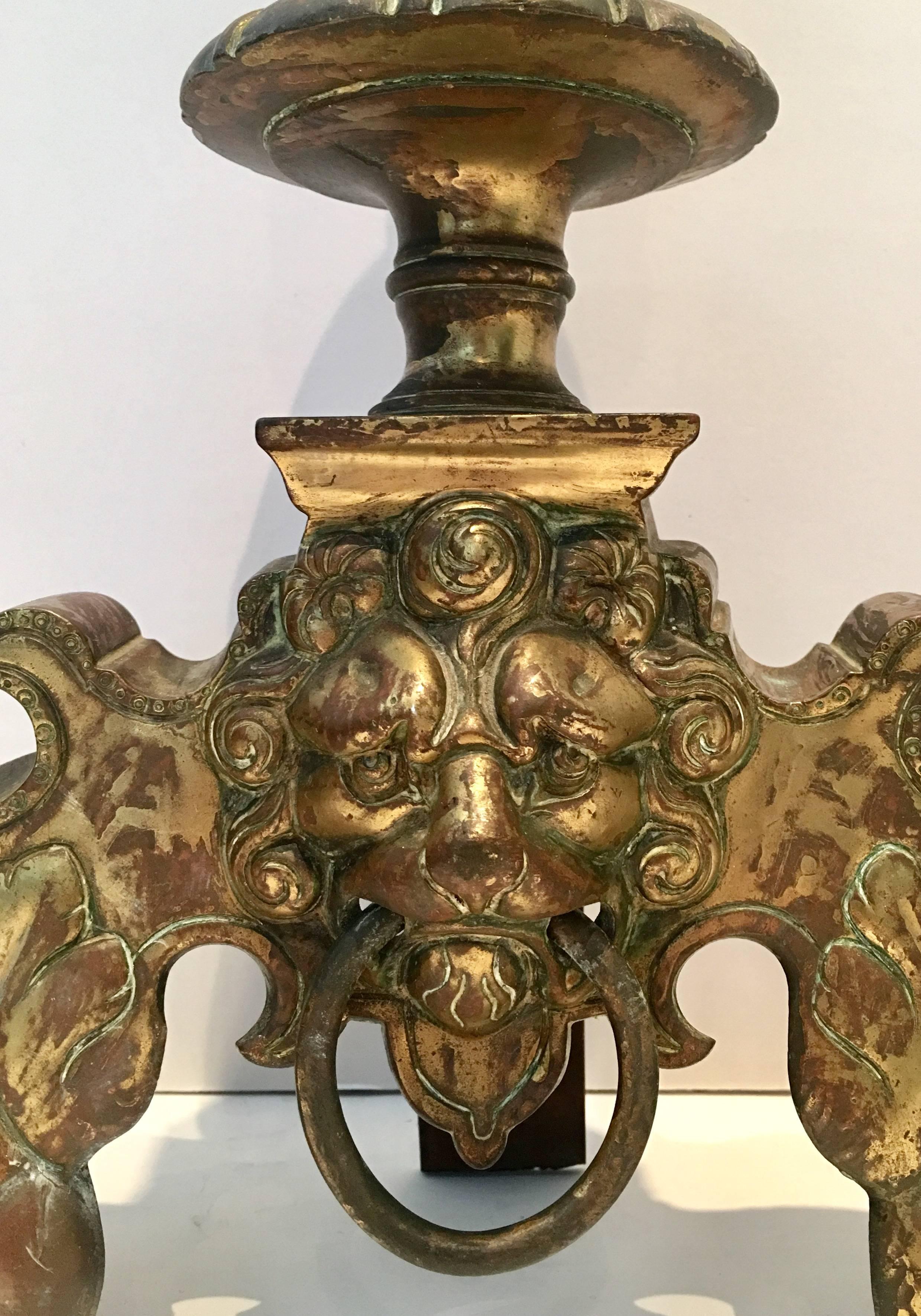 20th Century Antique Pair of Brass Lion 