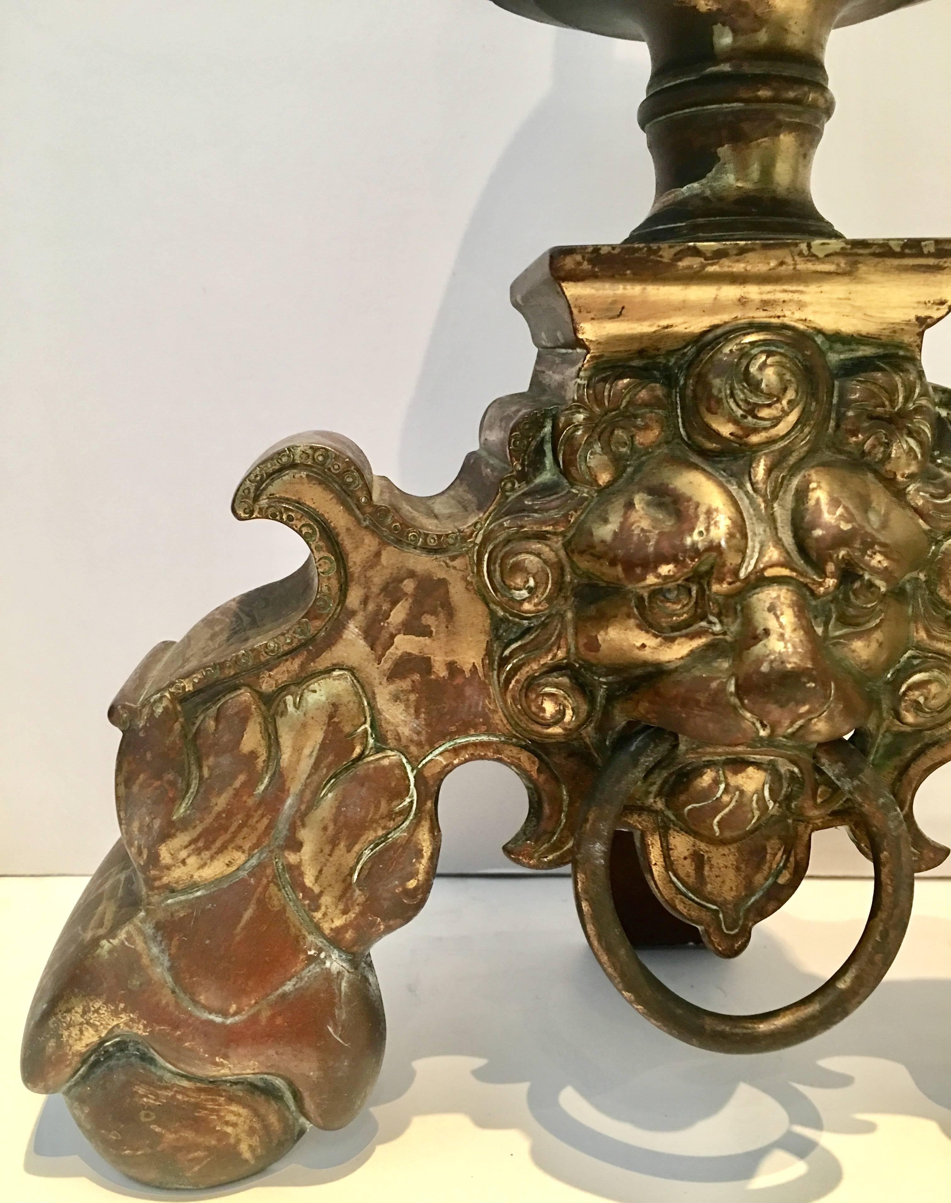 Antique Pair of Brass Lion 